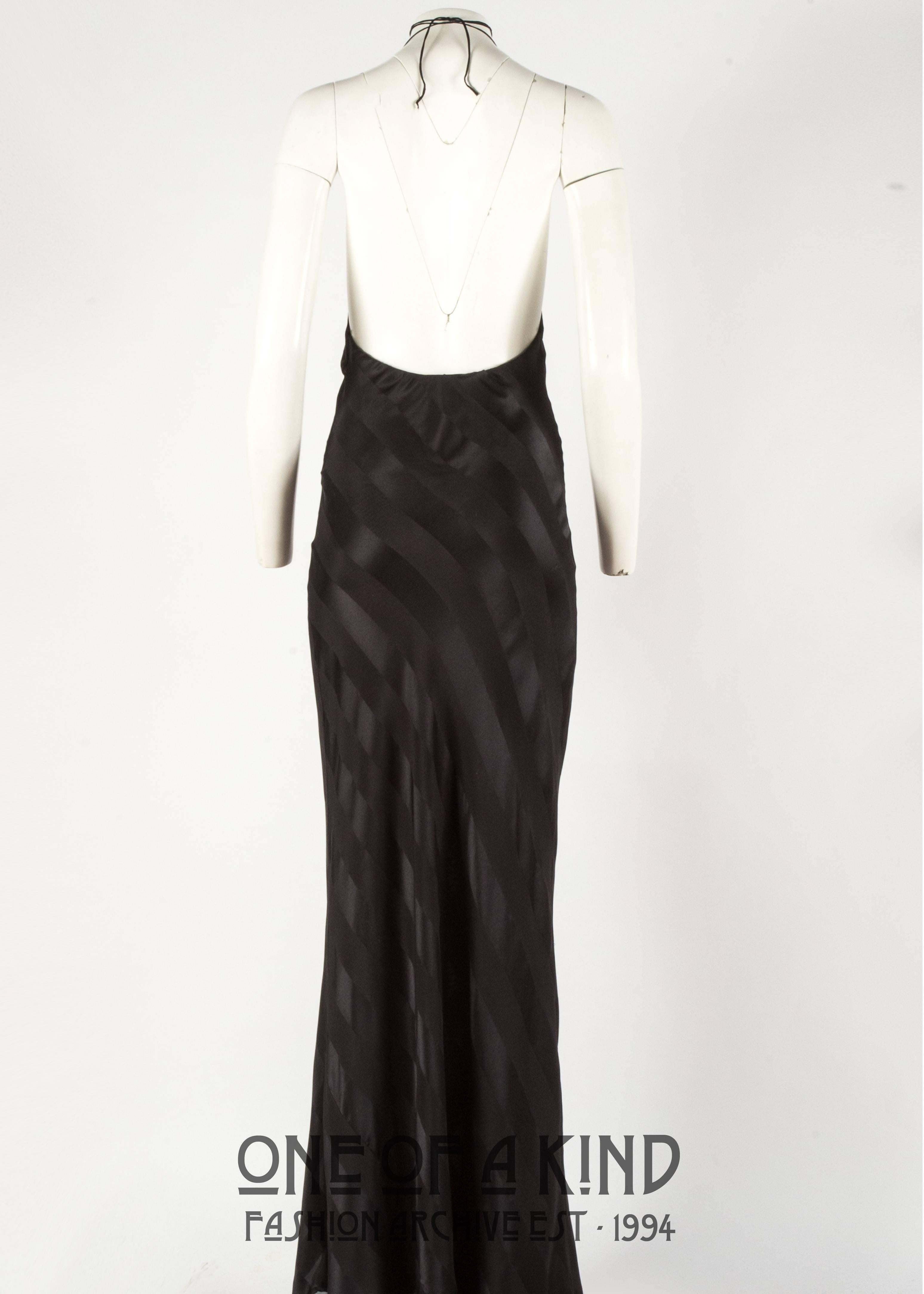 Women's or Men's Dolce & Gabbana 1990s black rayon striped halter neck evening dress
