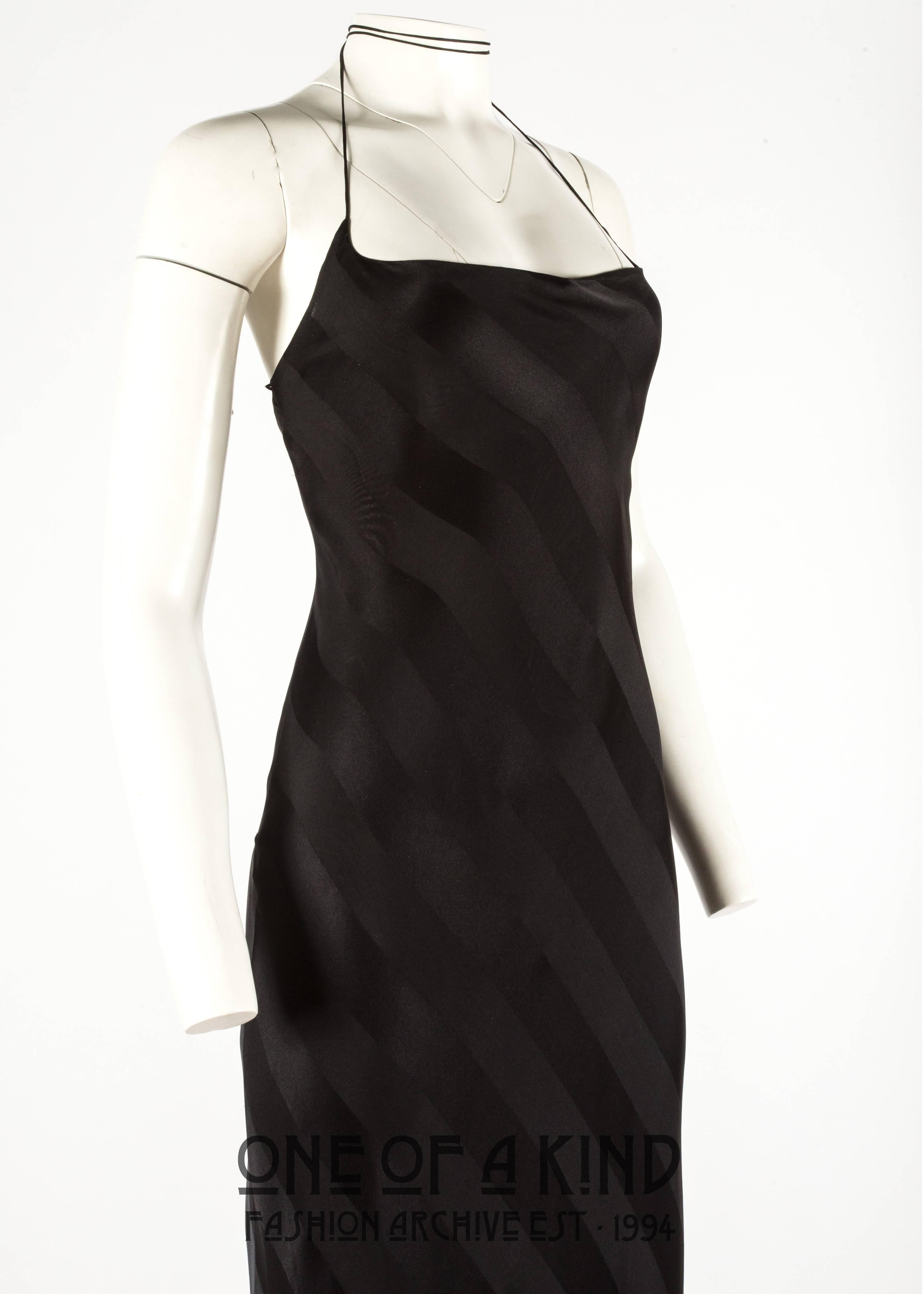 Black Dolce & Gabbana 1990s black rayon striped halter neck evening dress
