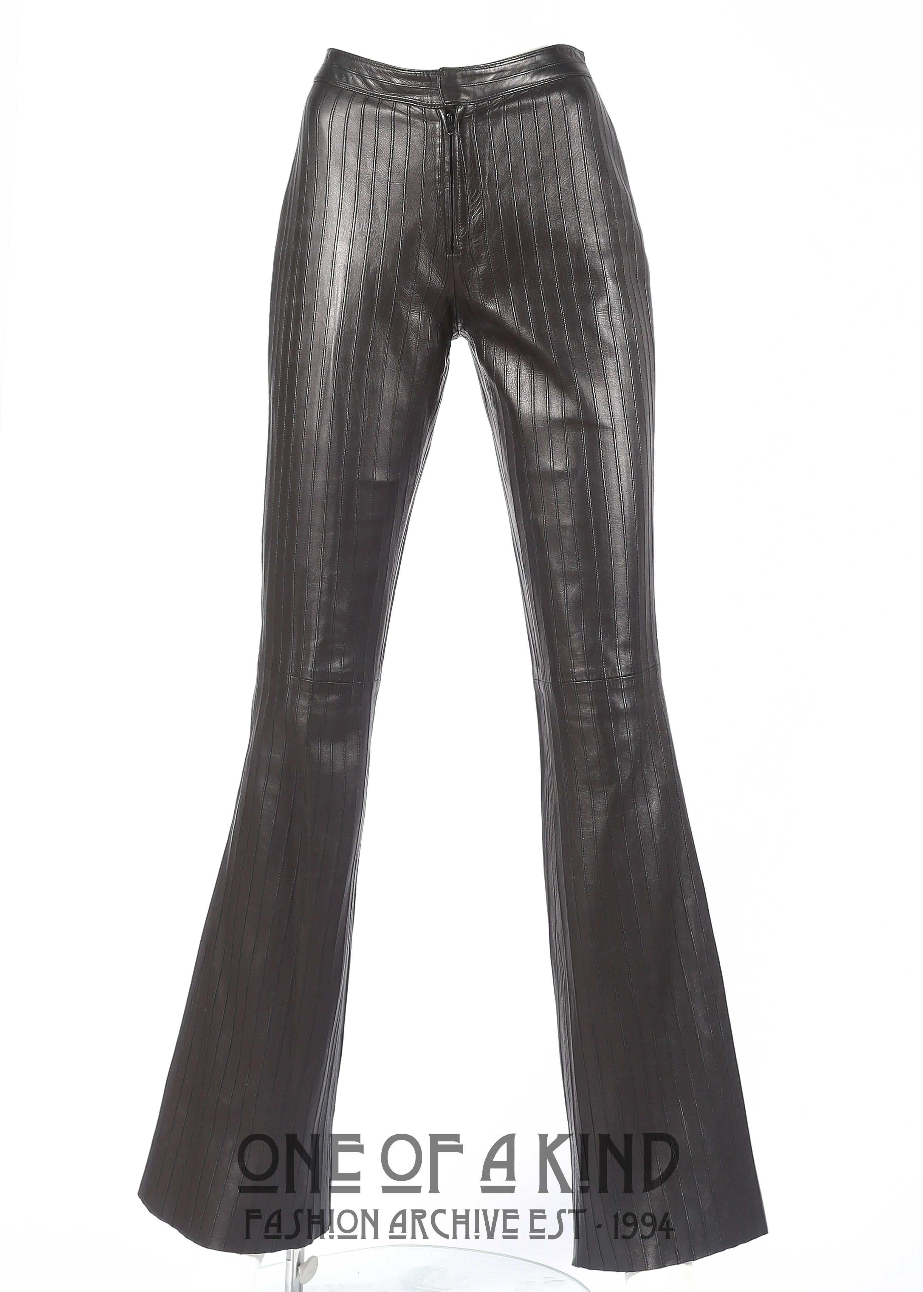 Tom Ford for Gucci Autumn-Winter 1999 black leather flared pintuck pantsuit 