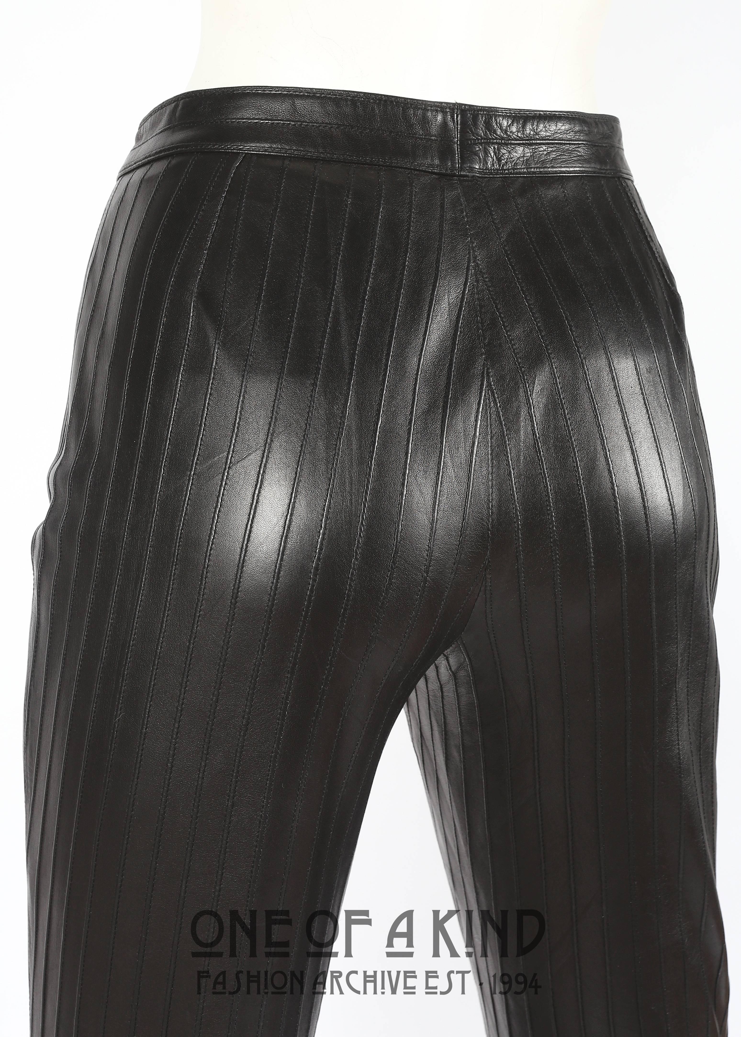 Women's Tom Ford for Gucci Autumn-Winter 1999 black leather flared pintuck pants