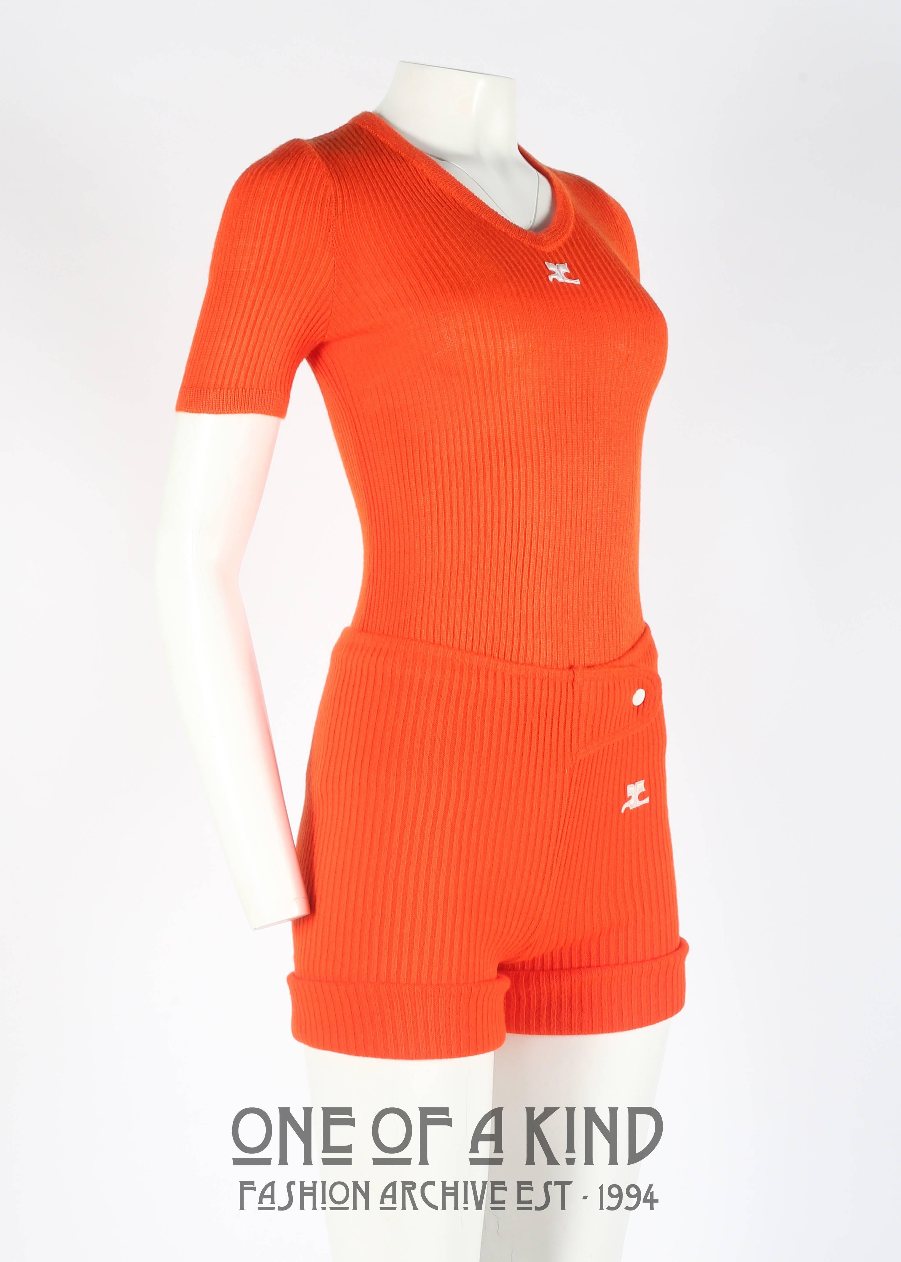 Courreges 1960s orange rib knit shorts and t-shirt ensemble  In Good Condition In London, GB