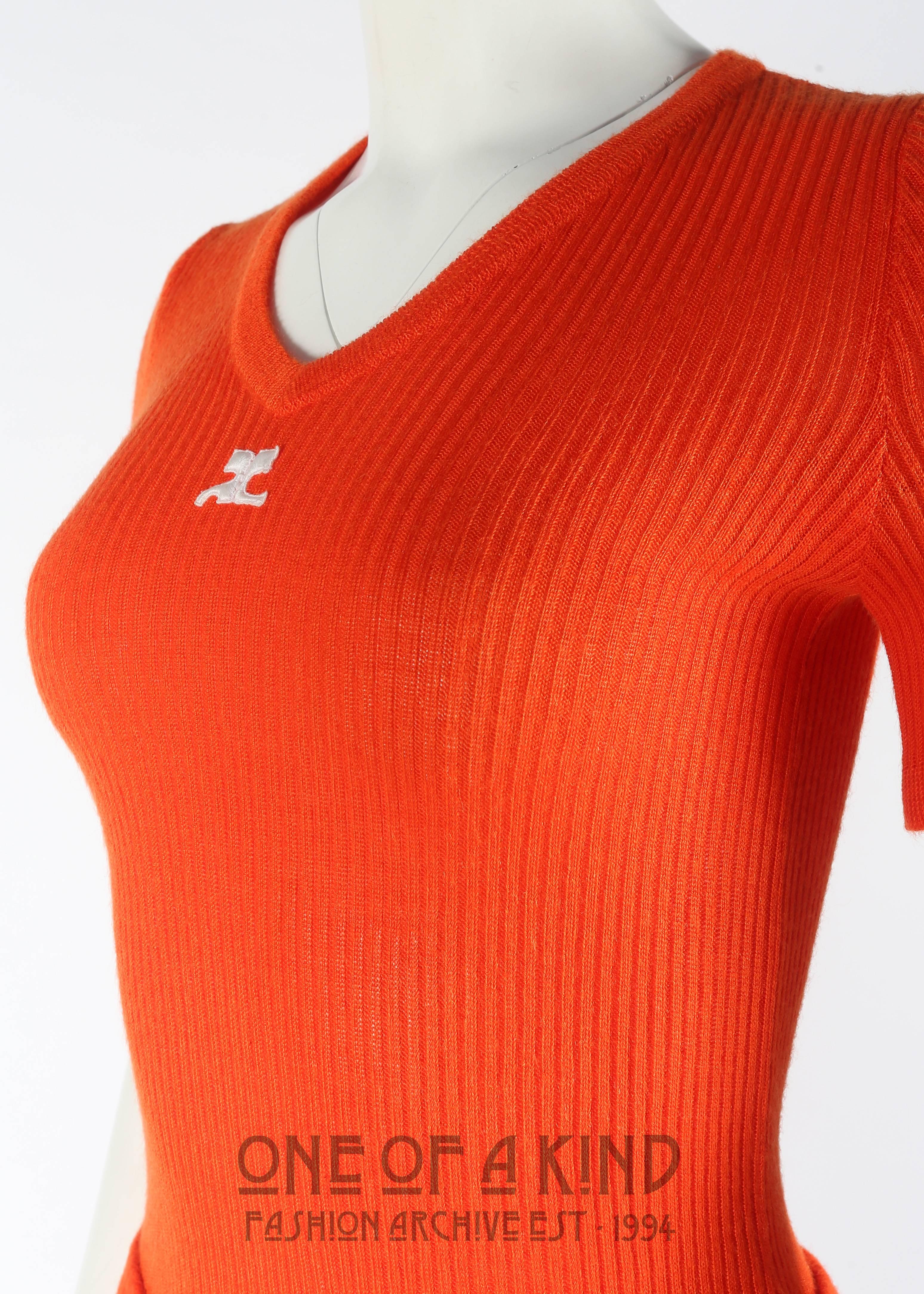 Courreges 1960s orange rib knit shorts and t-shirt ensemble  1