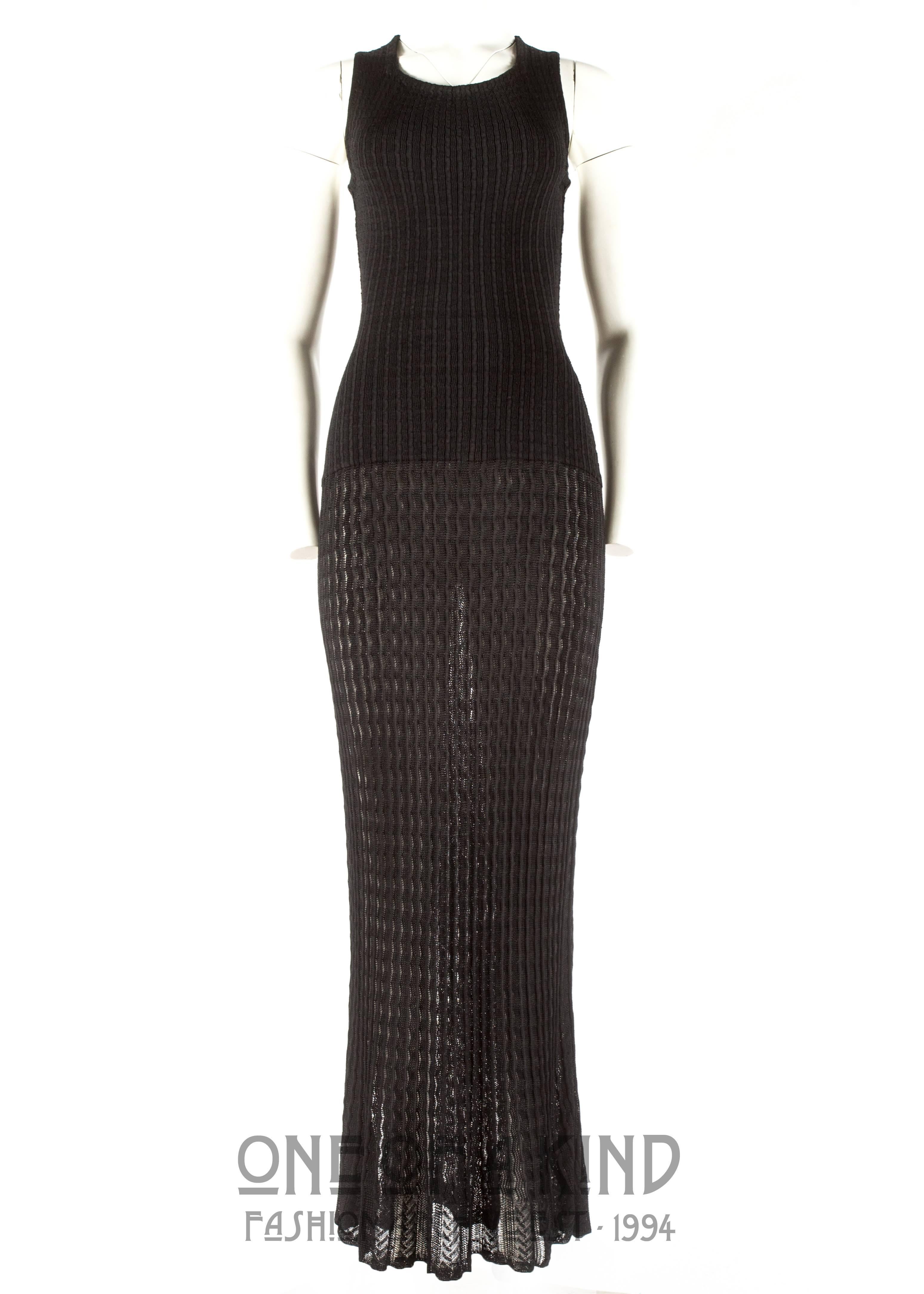 Black Azzedine Alaia Spring-Summer 1992 black crochet knit maxi dress