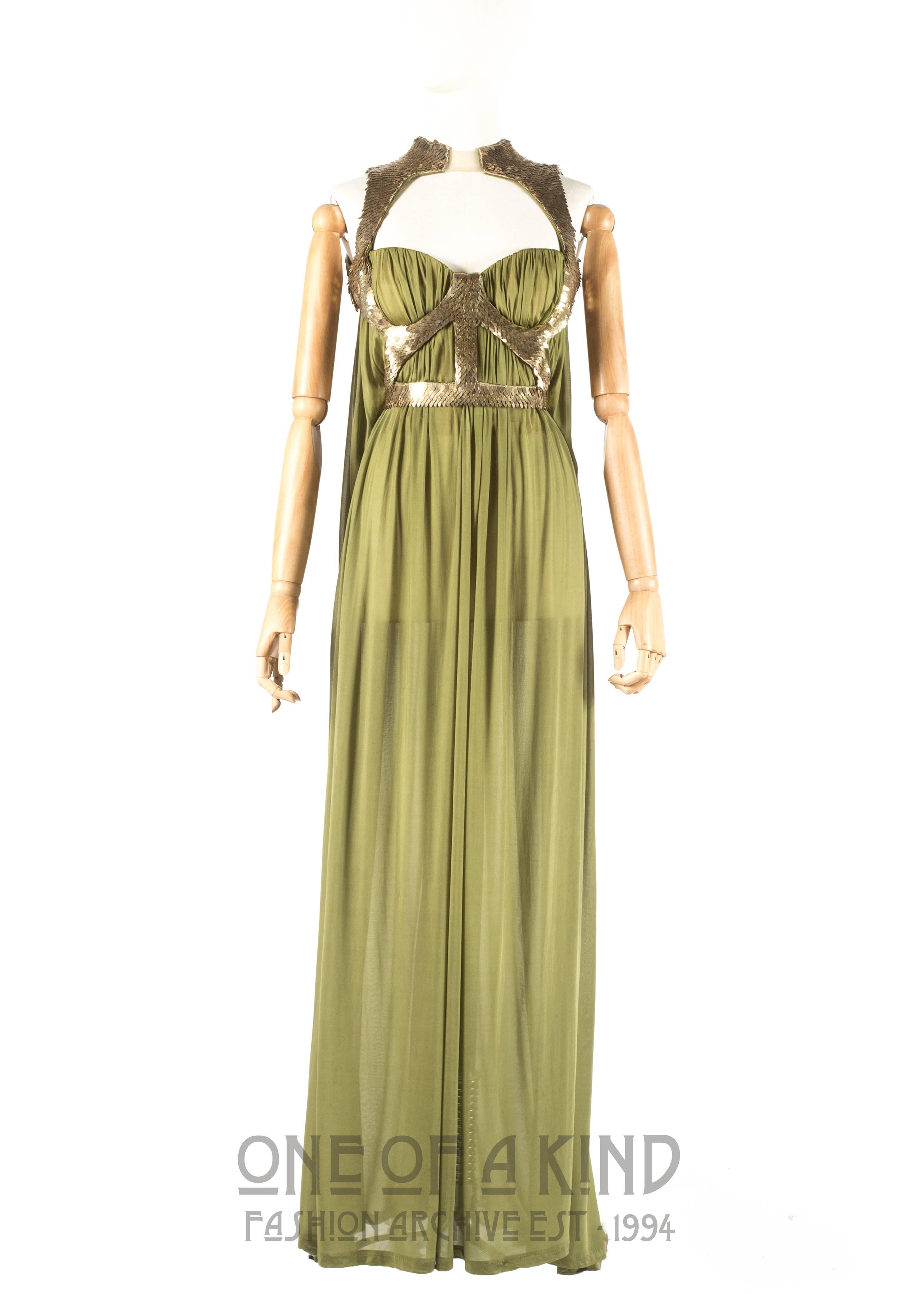 Alexander McQueen Autumn-Winter 2007 silk jersey evening dress with metal scale harness