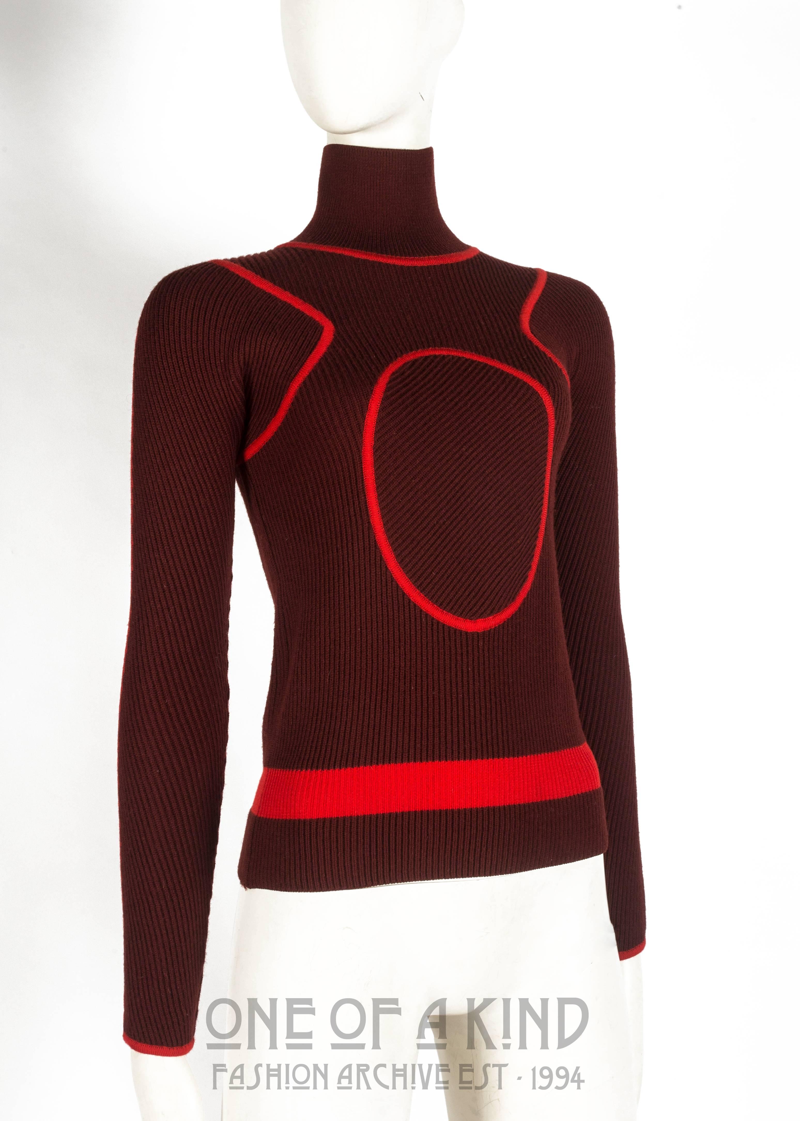 Fendi ribbed knit fitted turtleneck sweater, 1990s In Good Condition In London, GB