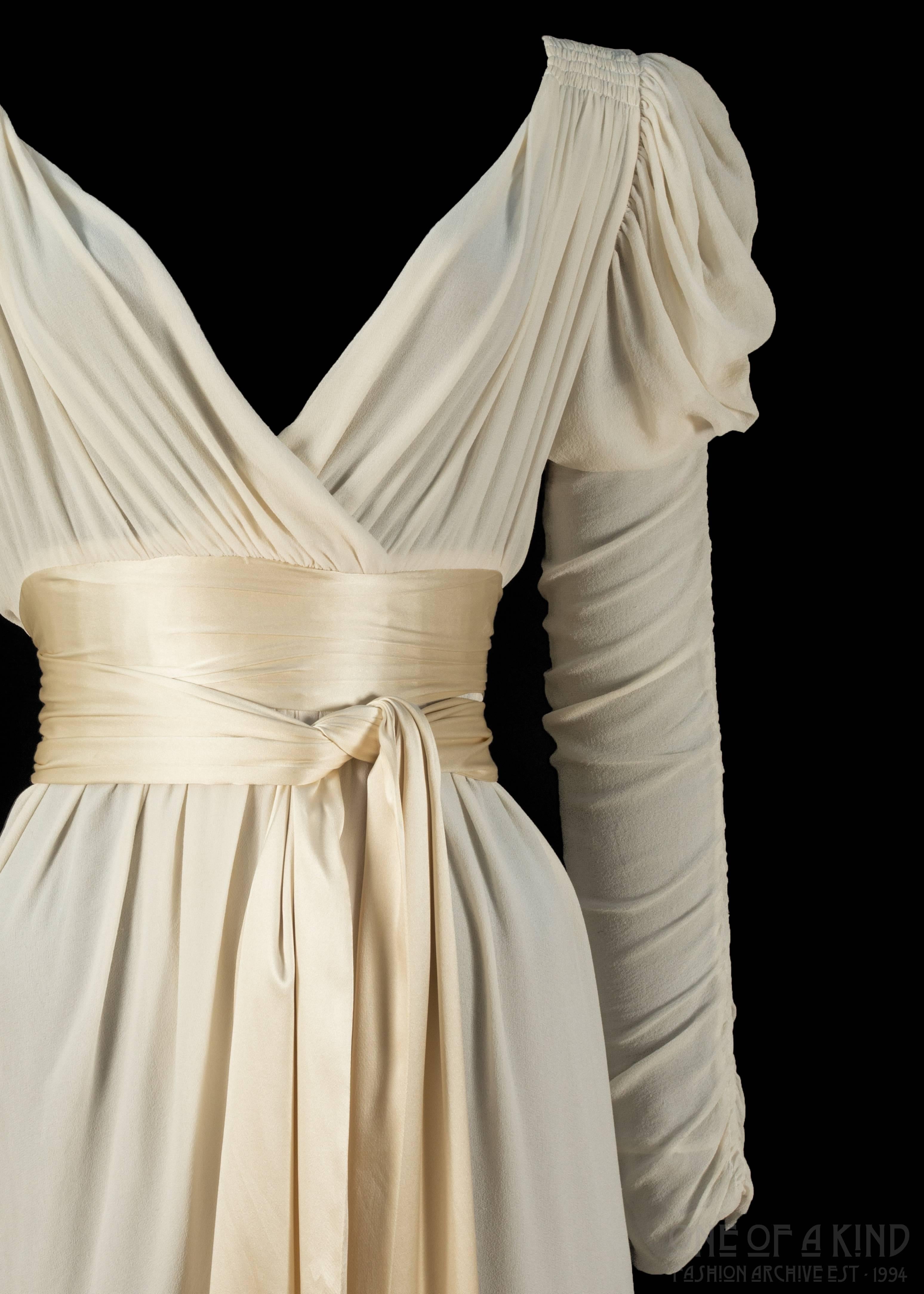couture chiffon puff sleeve dress