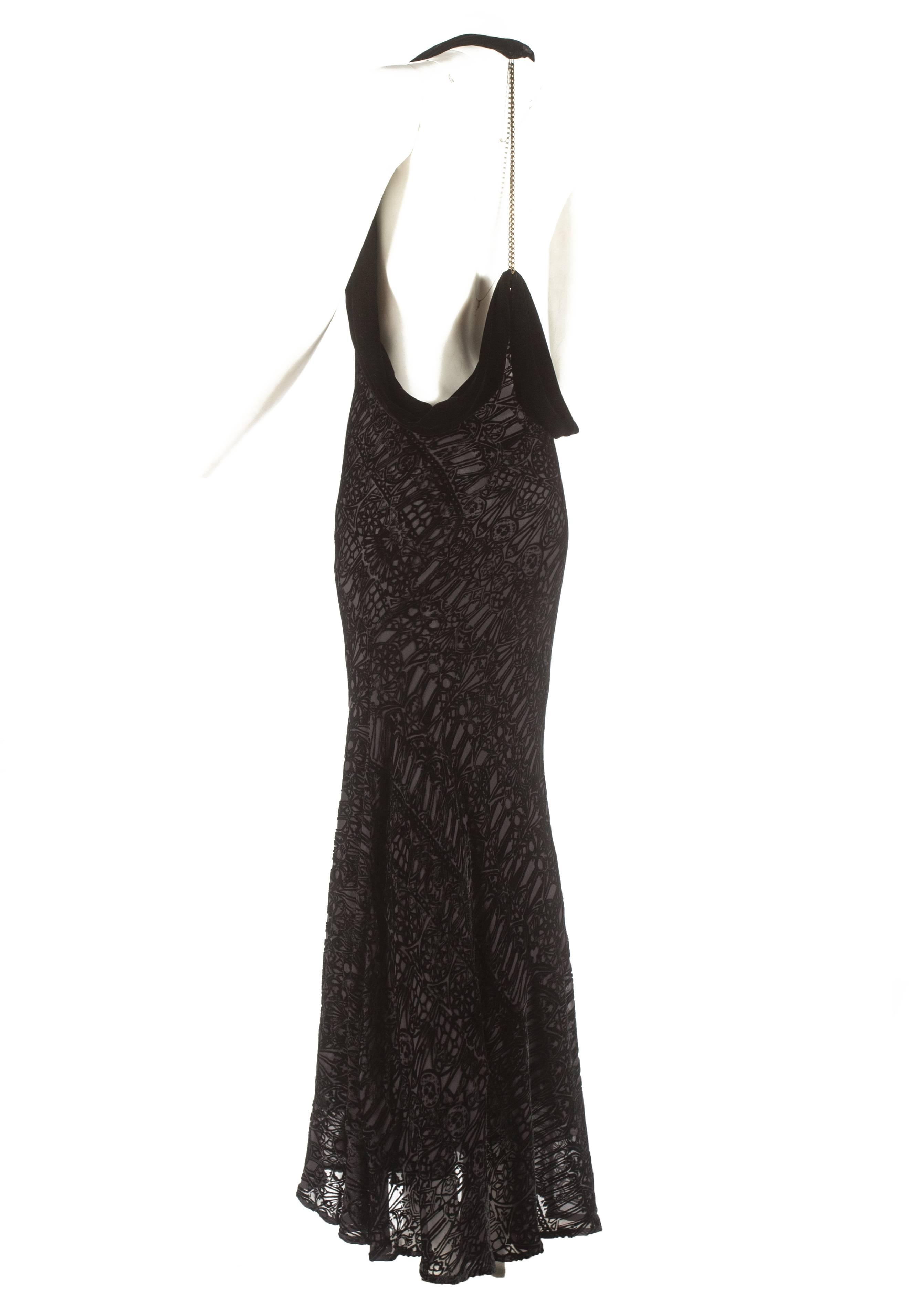 Alexander McQueen black silk and velvet bias cut evening dress, circa ...
