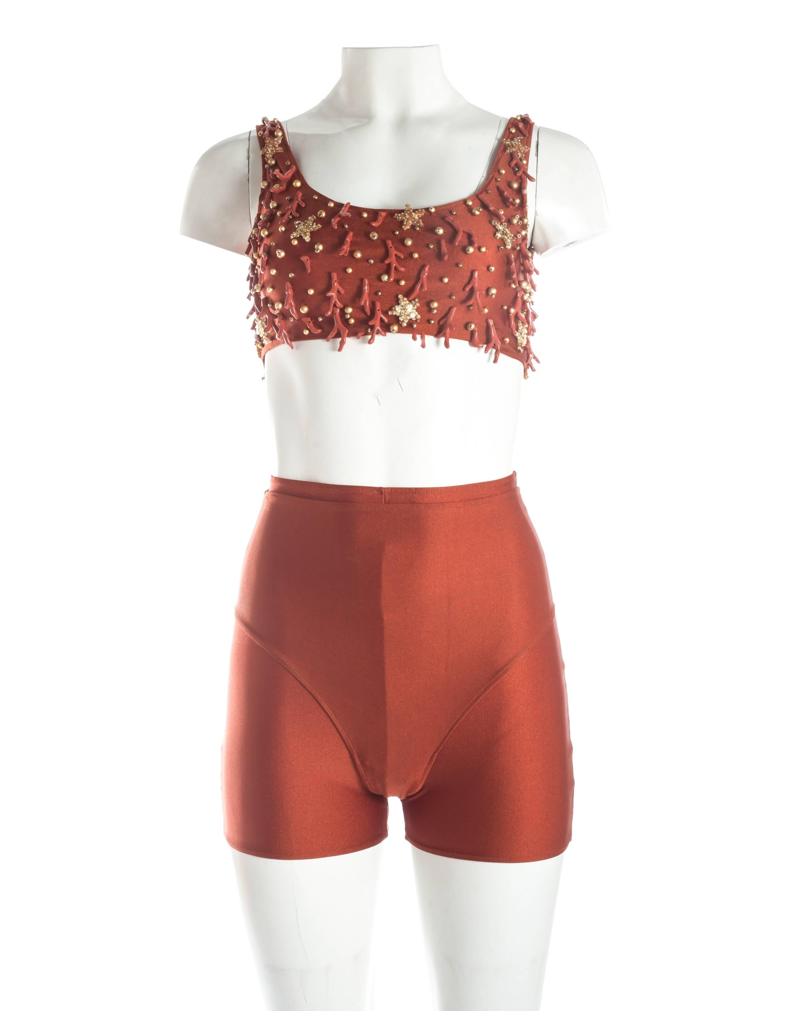 -  Decorative coral shaped beads and gold sequin stars 
- Can be worn with high-waisted shorts or bikini bottoms or both

c. 1989-92