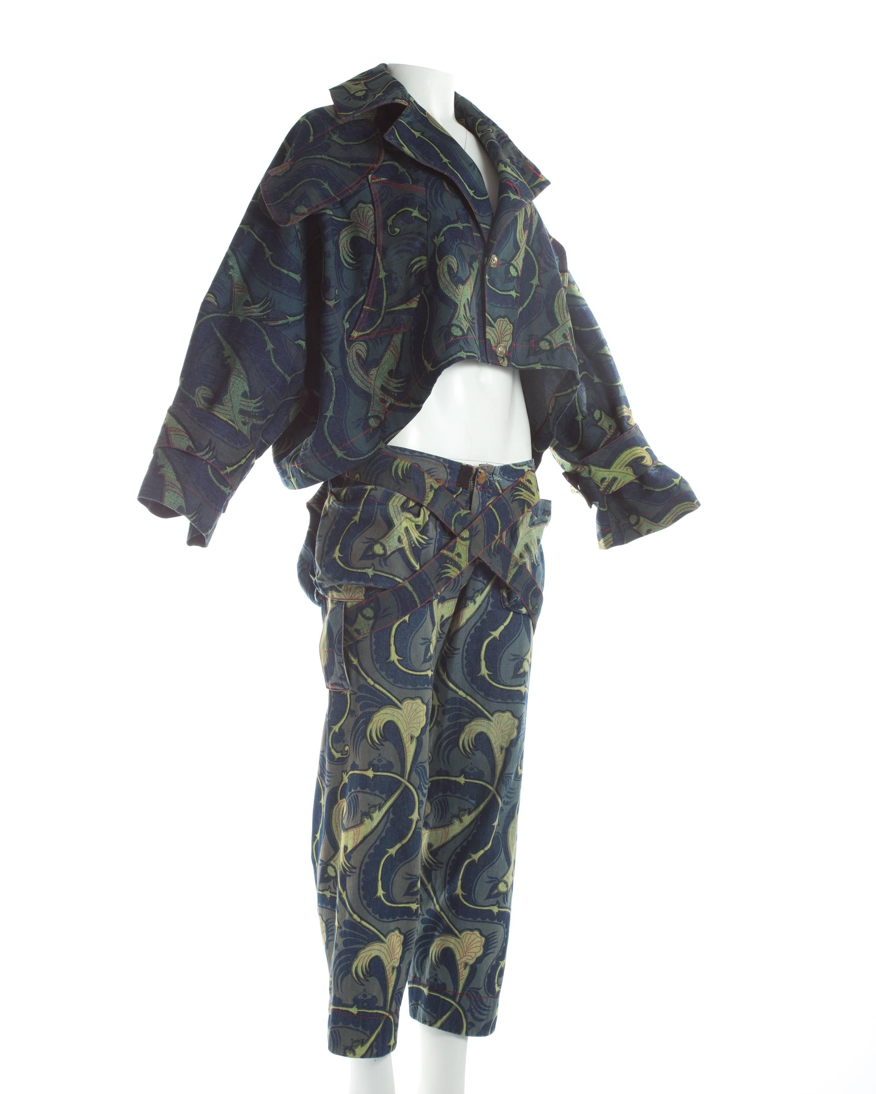 Vivienne Westwood Hosenanzug aus Baumwolle mit Kurzjacke und Bondage-Hose, S / S 1993 (Grau) im Angebot