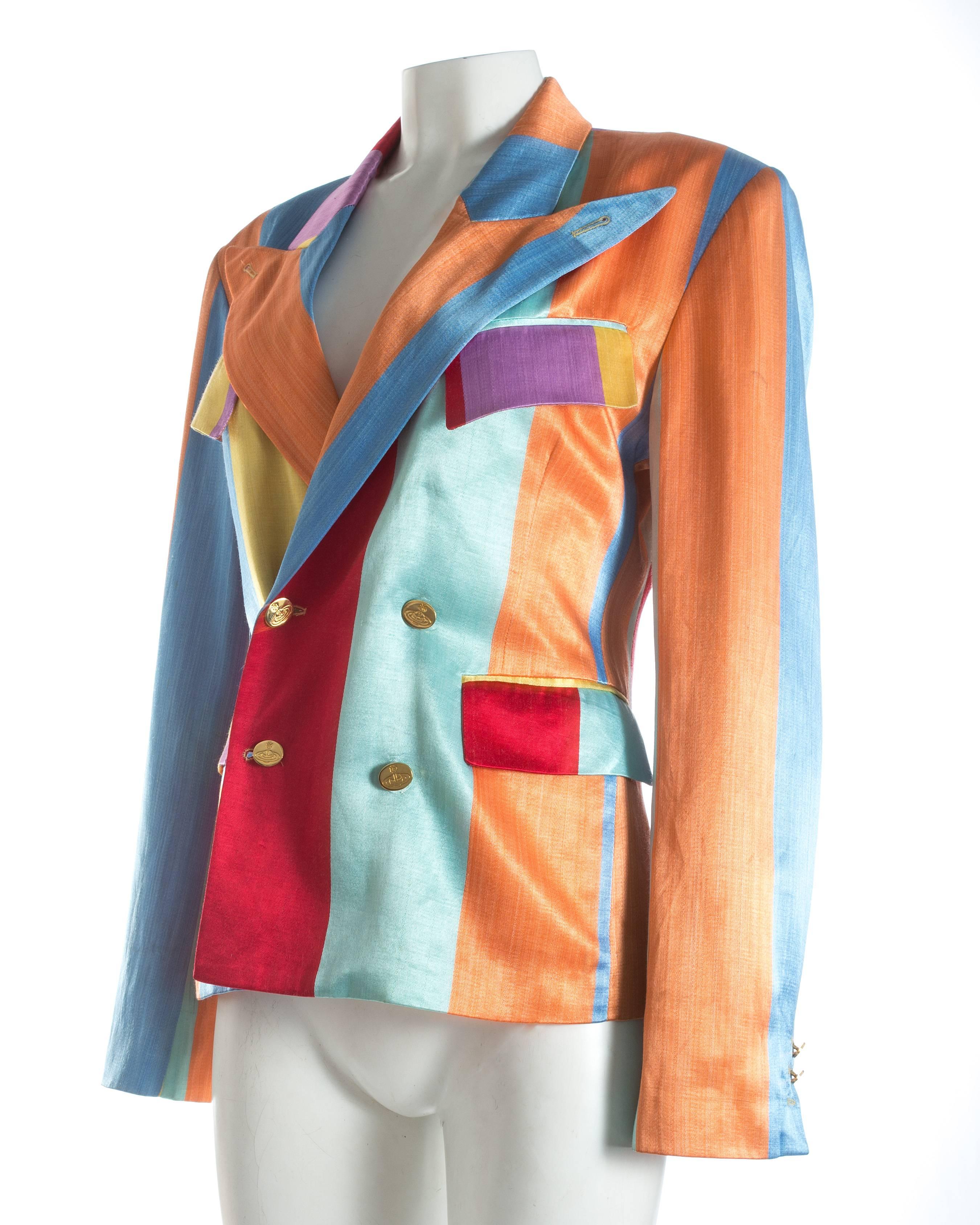 Vivienne Westwood unisex multicoloured striped satin evening jacket  S/S 1993 In Good Condition For Sale In London, GB