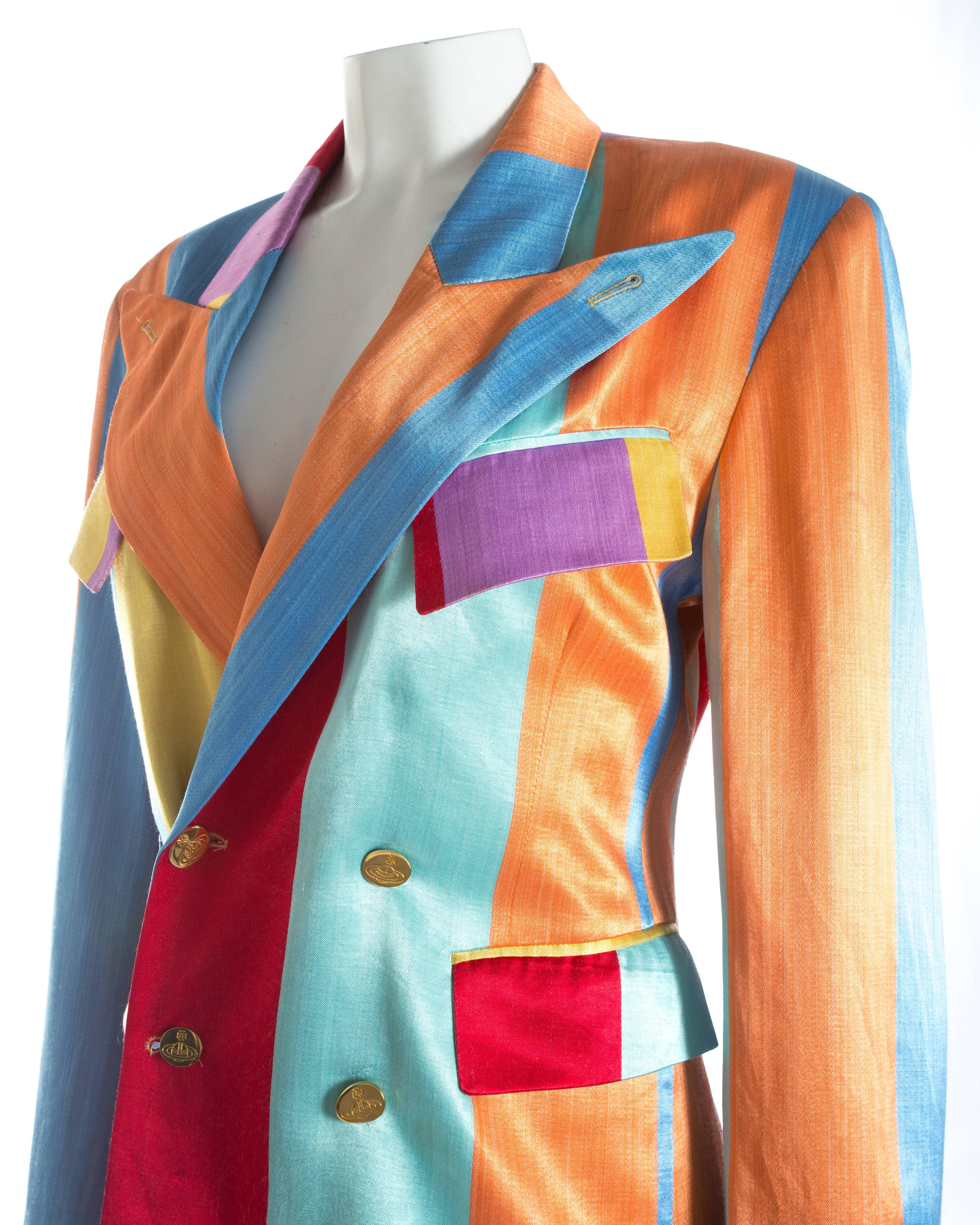 Gray Vivienne Westwood unisex multicoloured striped satin evening jacket  S/S 1993 For Sale