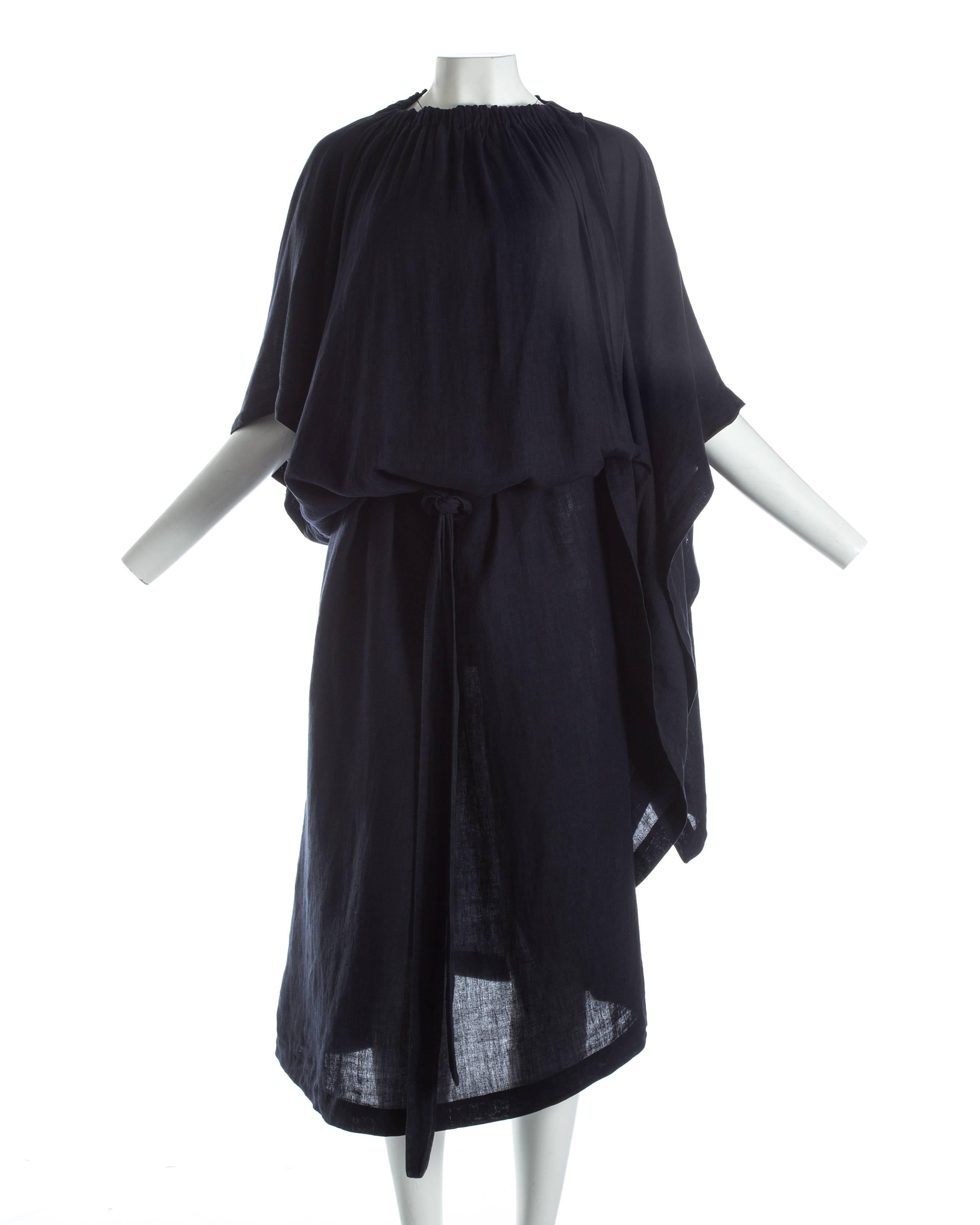 Black Comme des Garcons indigo linen oversized draped dress, S / S 1984