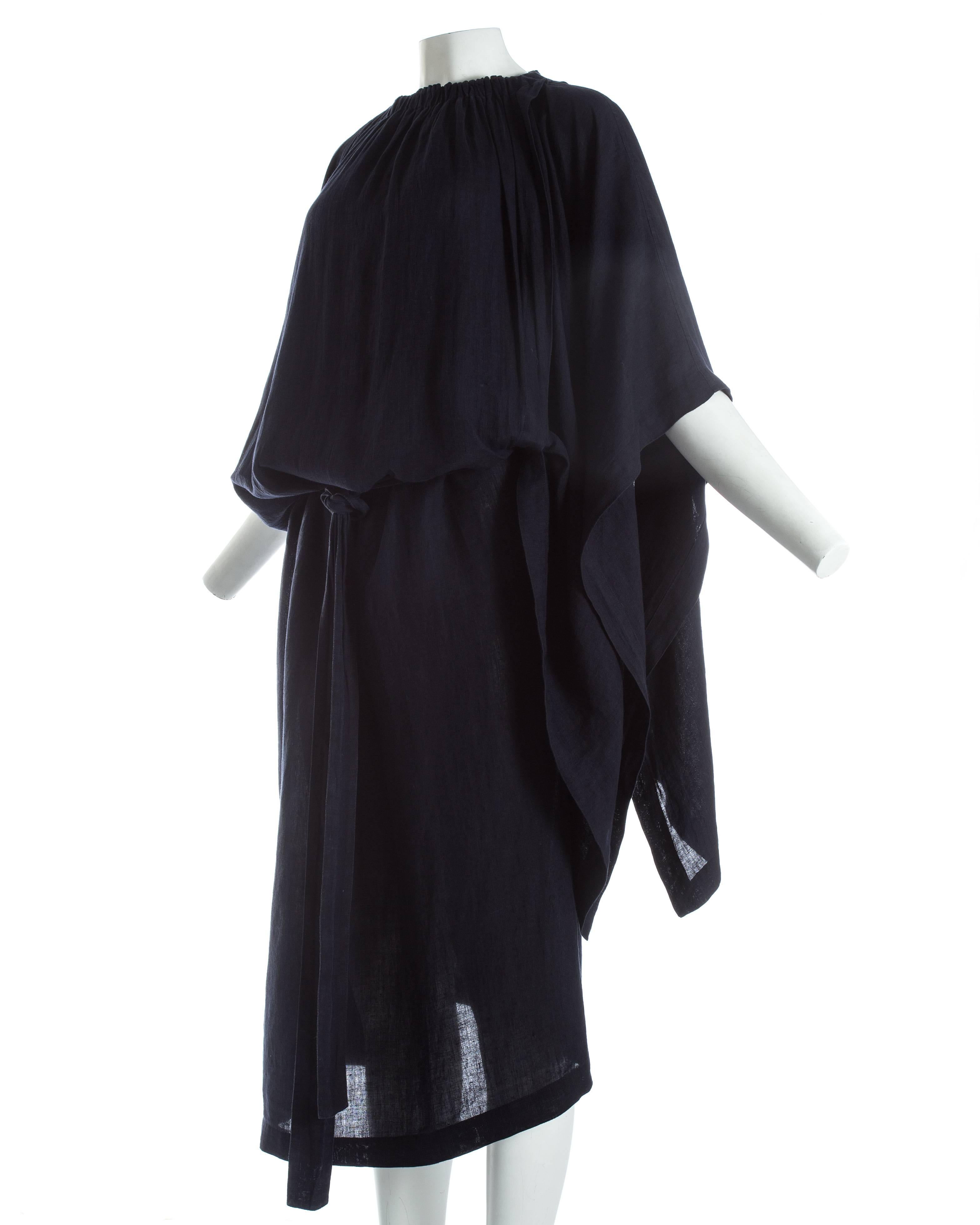 Comme des Garcons indigo linen oversized draped dress, S / S 1984 In Excellent Condition In London, GB