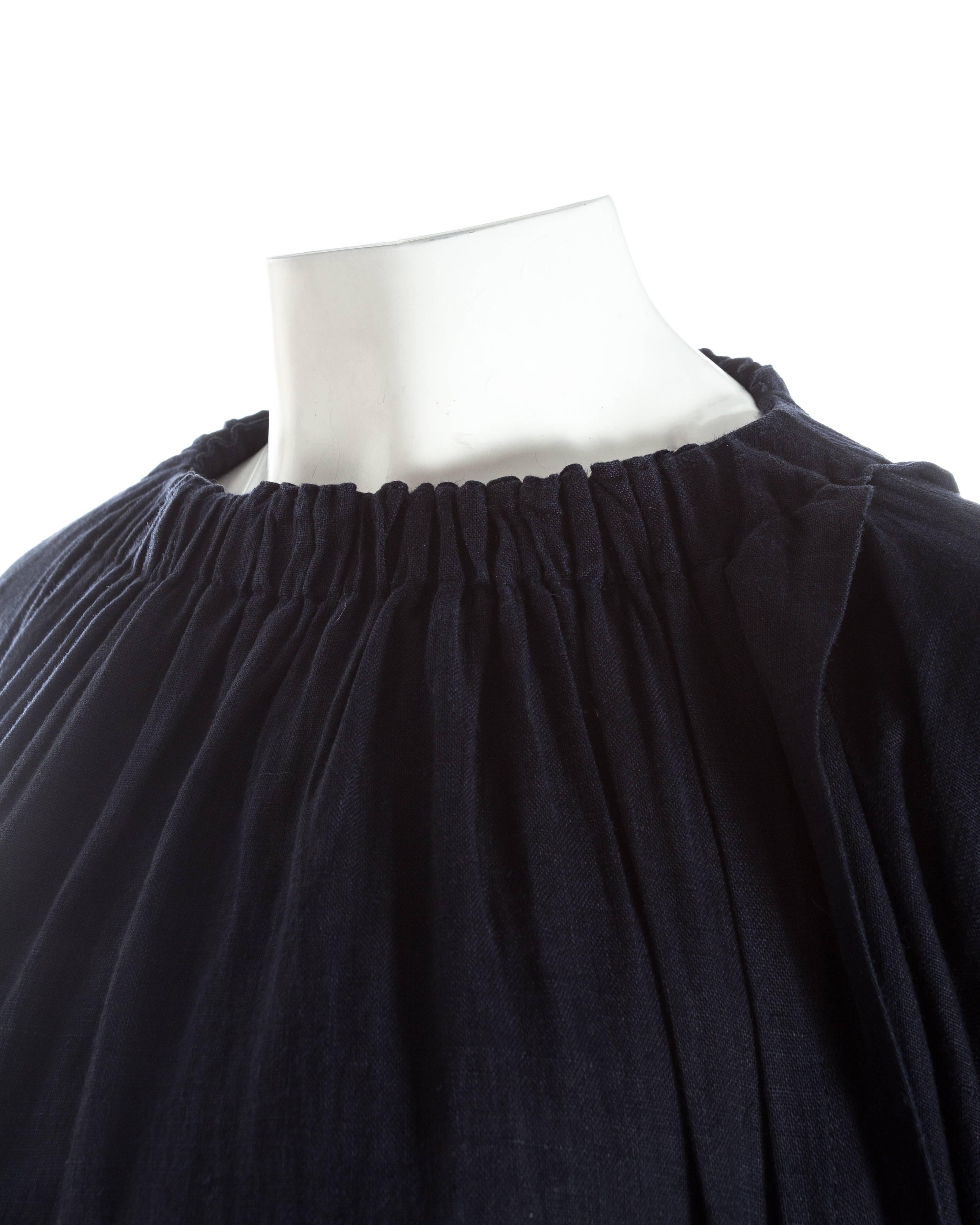Women's or Men's Comme des Garcons indigo linen oversized draped dress, S / S 1984