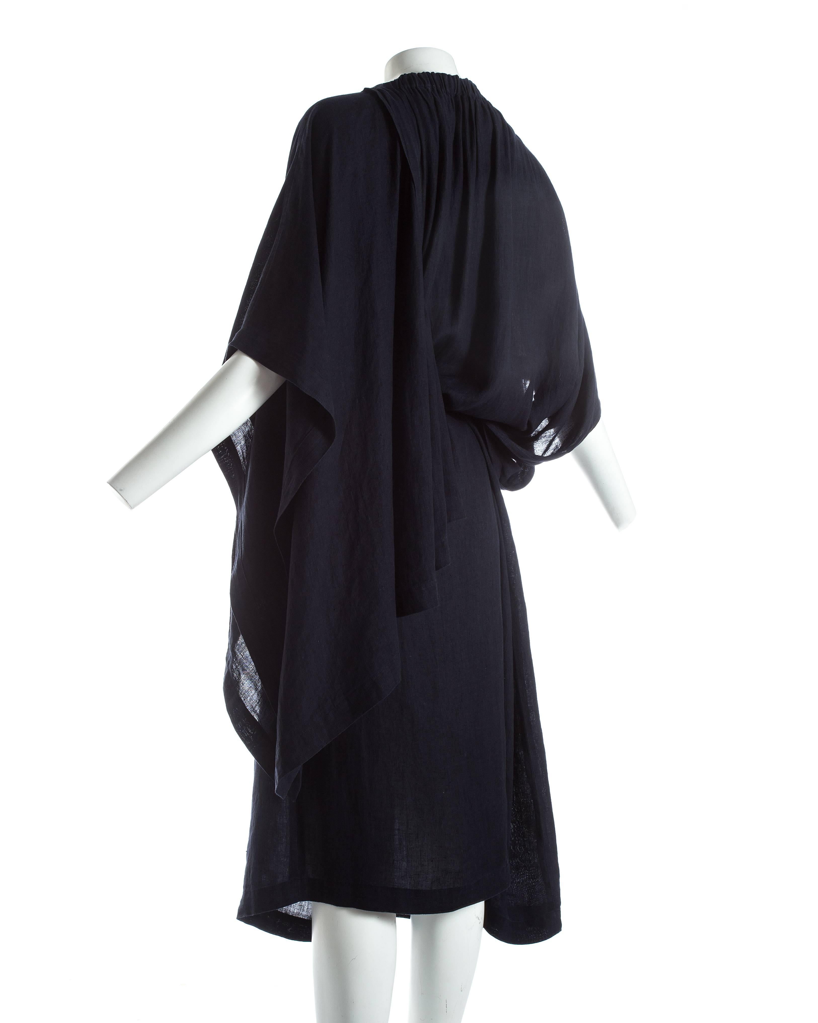 Comme des Garcons indigo linen oversized draped dress, S / S 1984 1