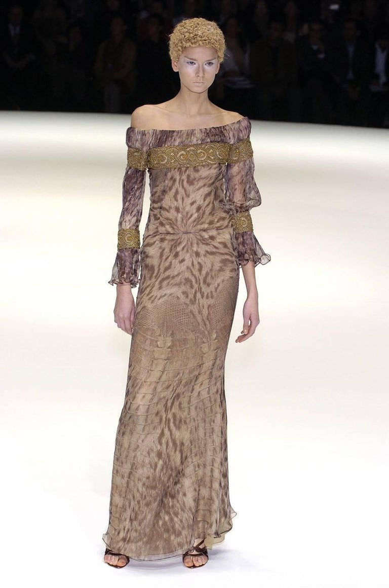 Alexander McQueen reptile printed silk chiffon evening gown, A / W 2004
