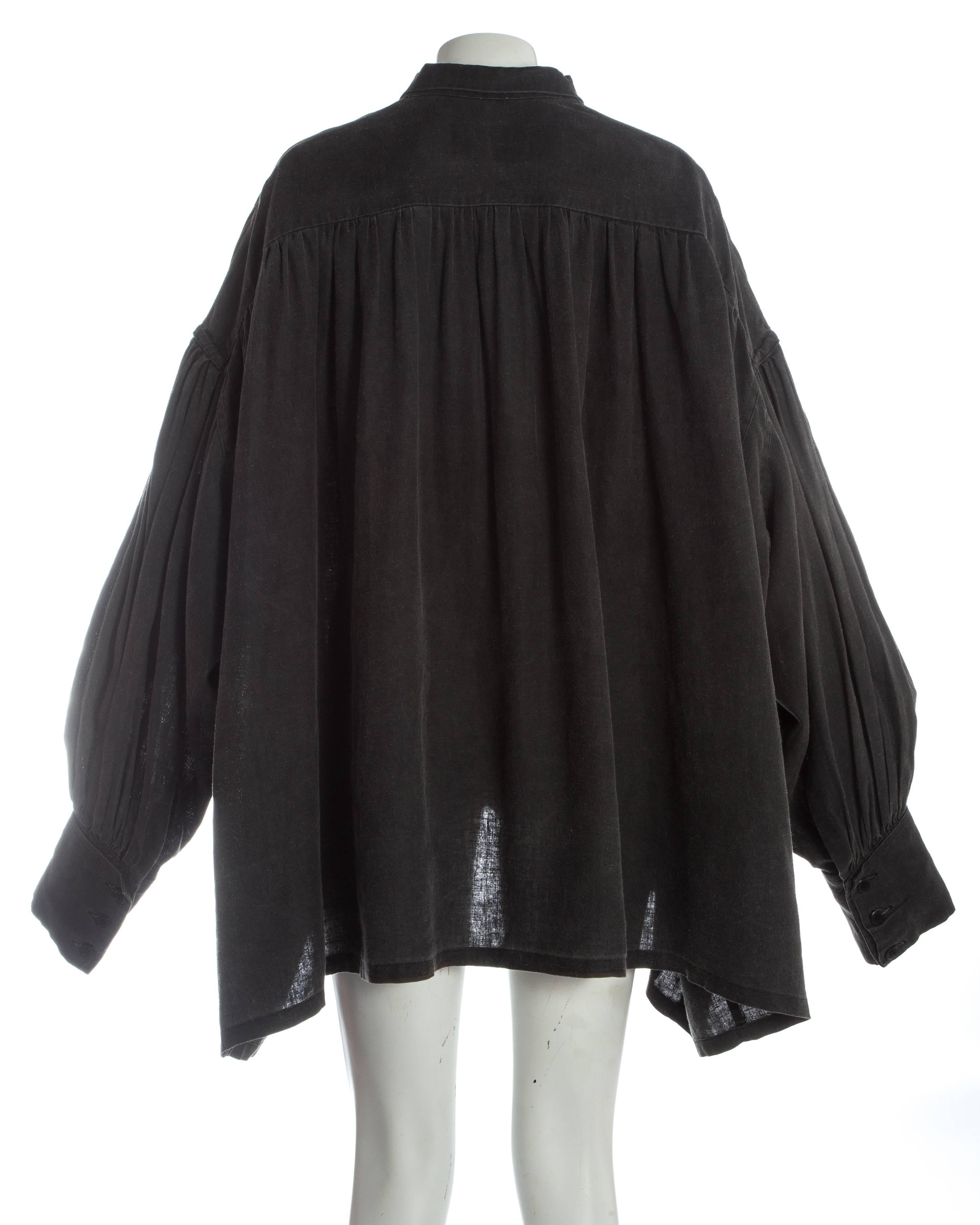 Black Christopher Nemeth grey heavy cotton oversized poet blouse, c. 1981-9