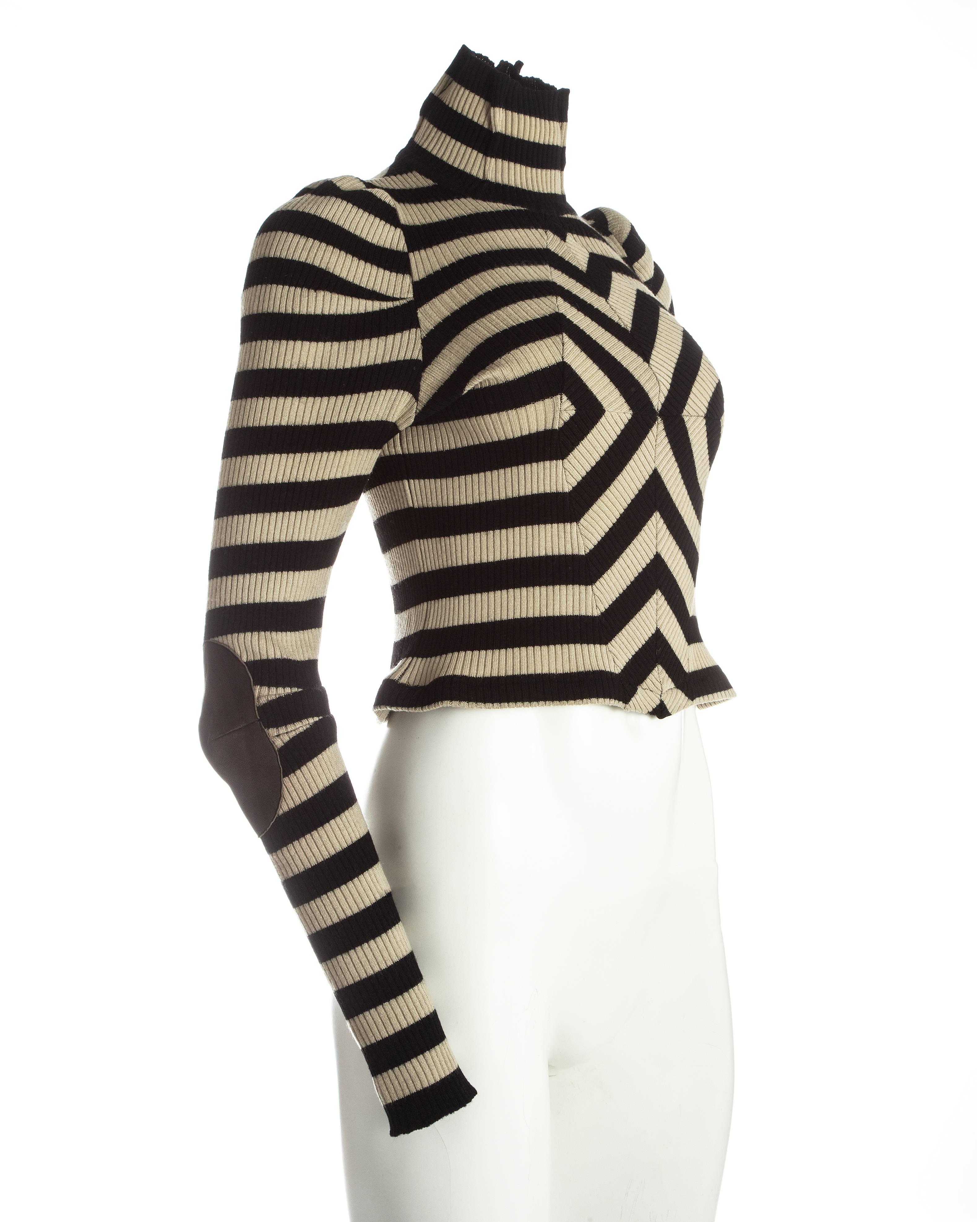 Margiela striped sweater with leather elbow patches and inverted darts, A/W 1989 In Good Condition In London, GB