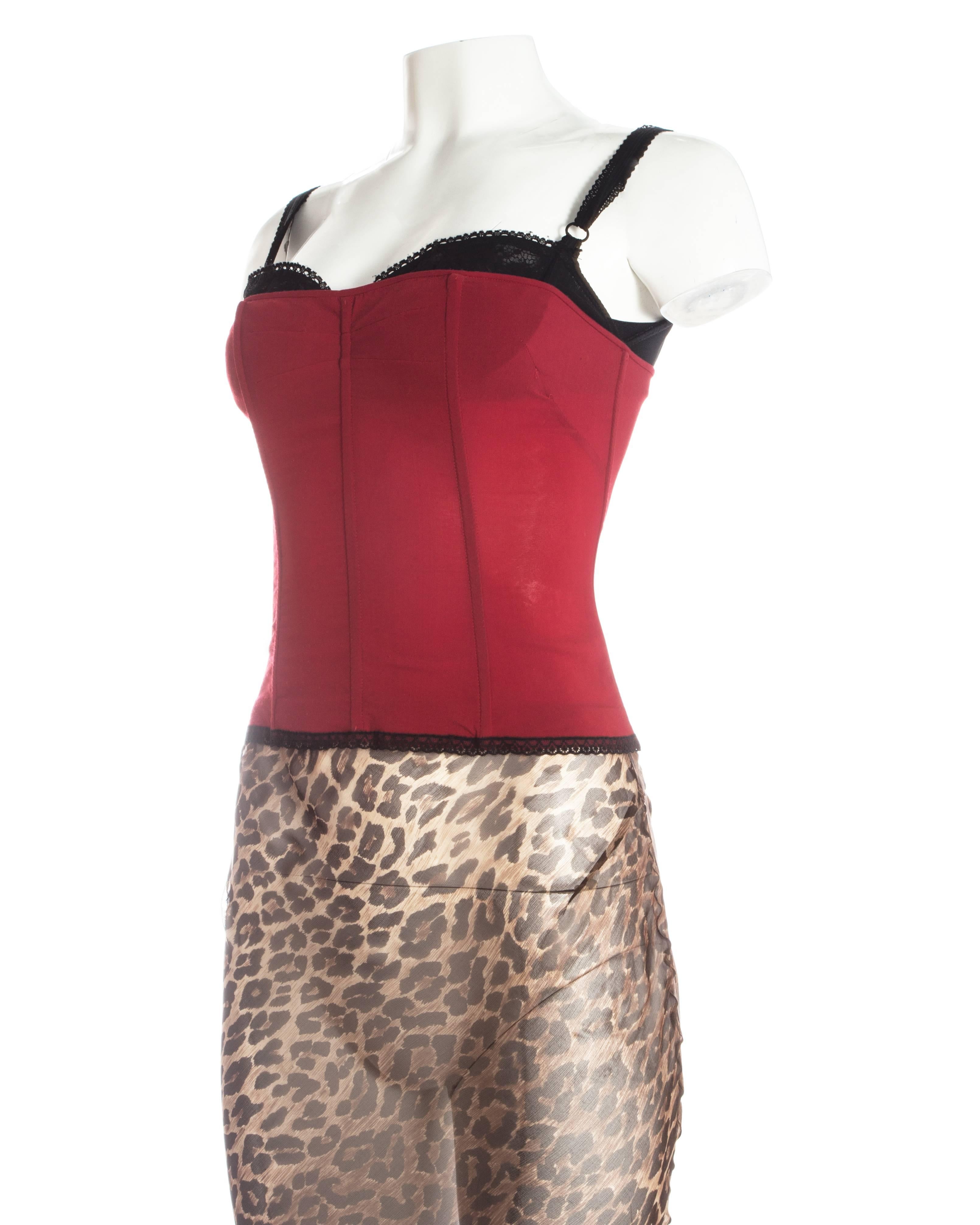 Dolce & Gabbana red corset and leopard print skirt with train ensemble, A/W 1997 In Good Condition In London, GB