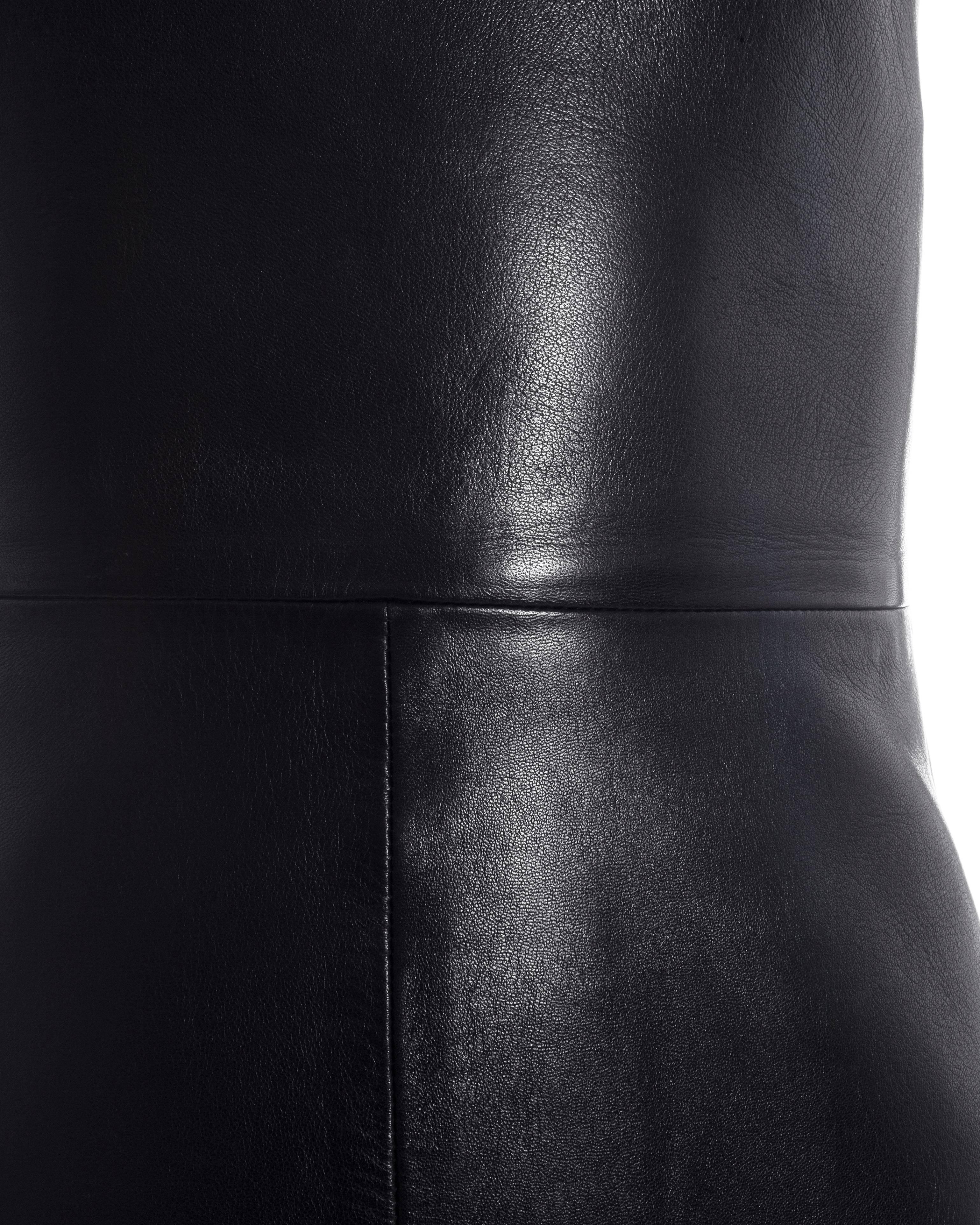 Gianni Versace black lambskin leather A-line ankle length dress, circa 1998 In Good Condition In London, GB