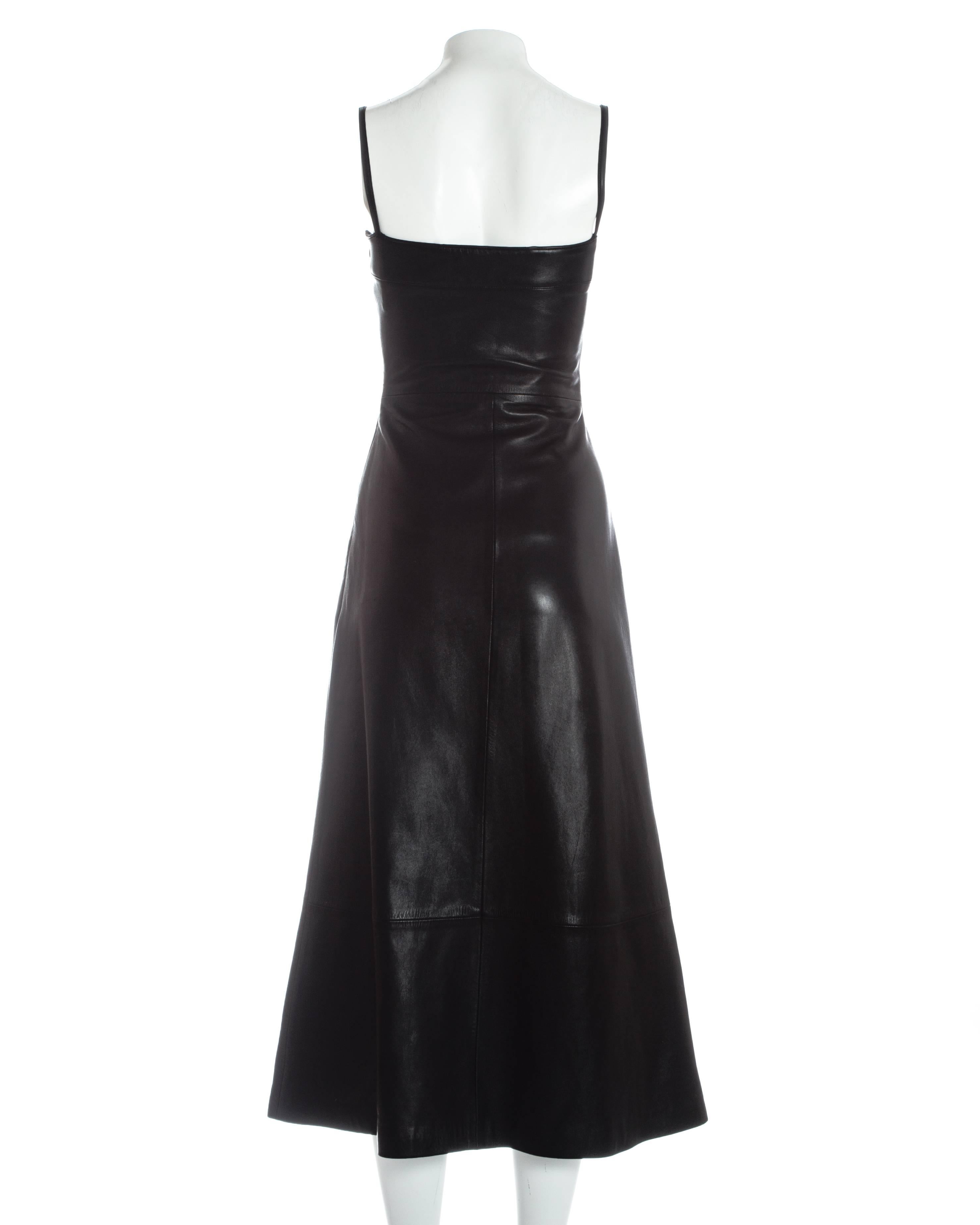 Women's Gianni Versace black lambskin leather A-line ankle length dress, circa 1998