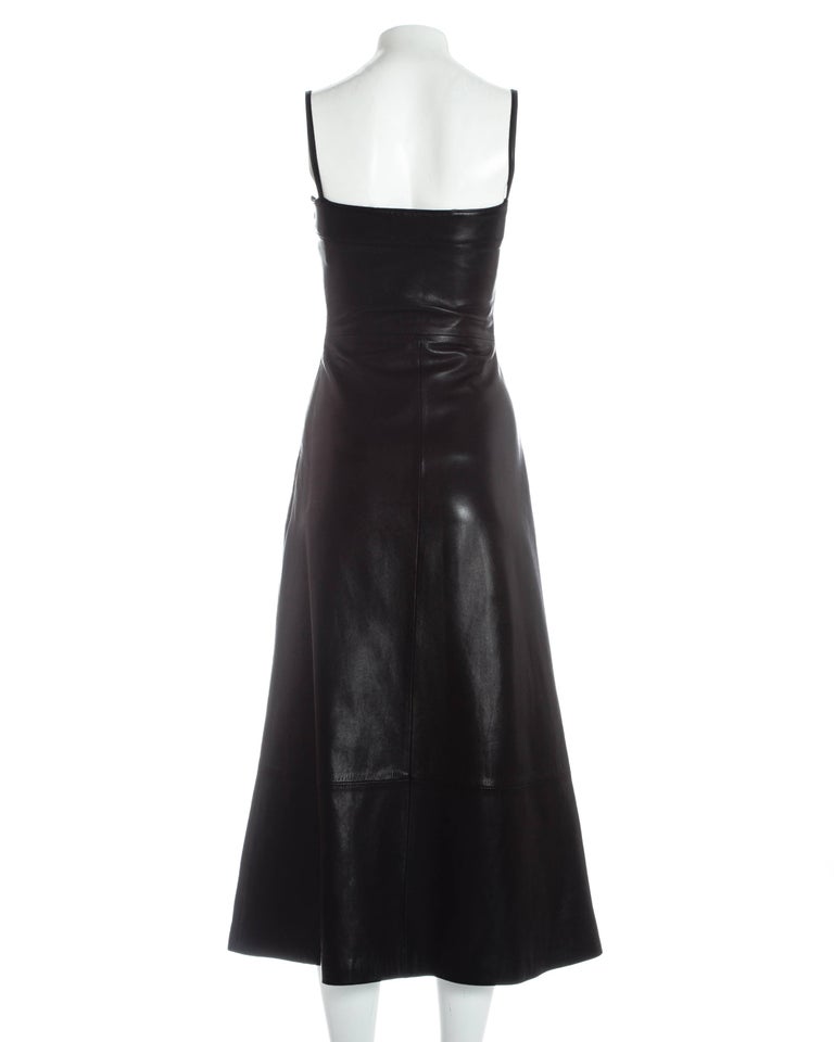 Gianni Versace black lambskin leather A-line ankle length dress, circa ...