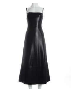 Gianni Versace black lambskin leather A-line ankle length dress, circa 1998