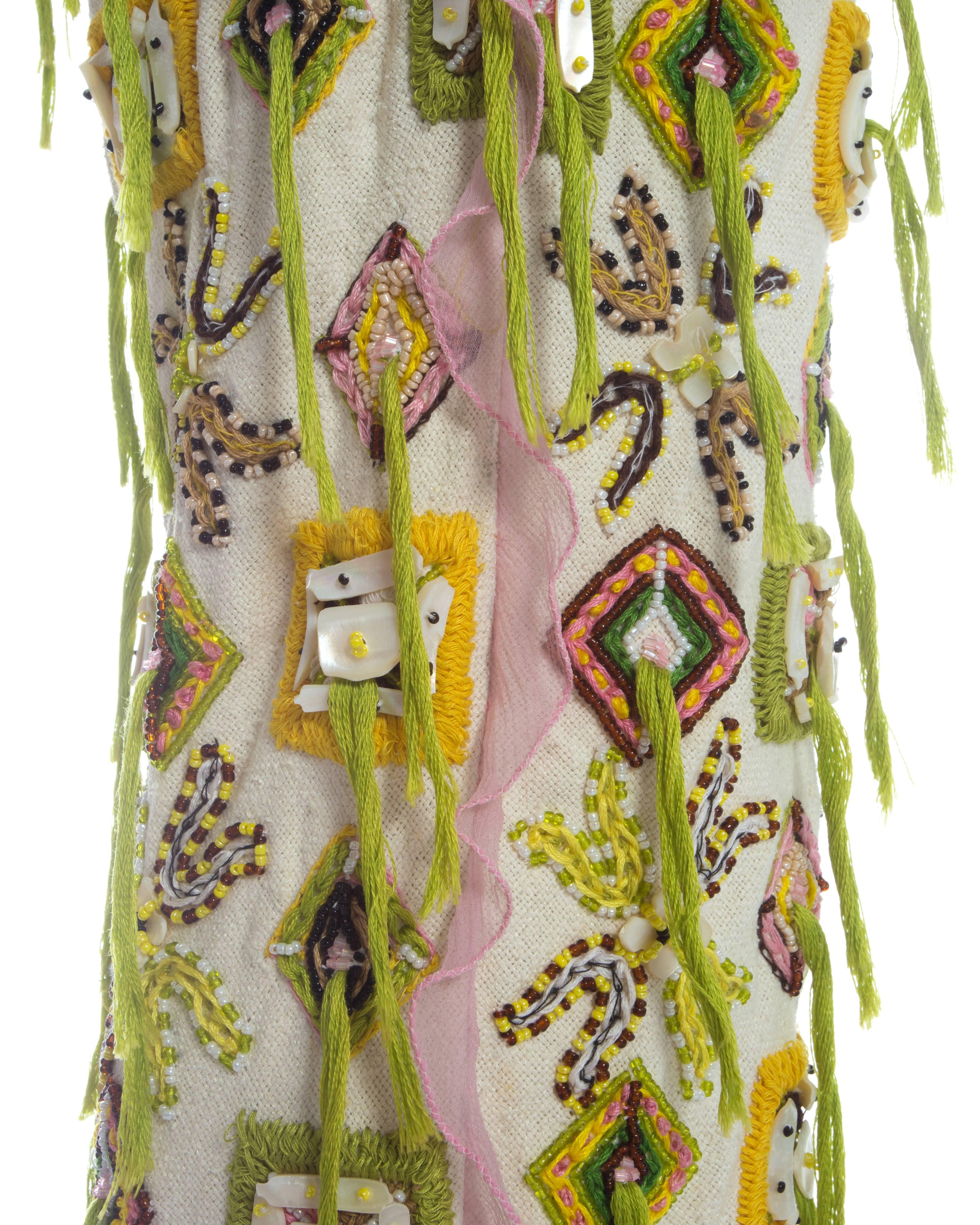 Fendi embroidered cotton pant suit fringed with silk thread, S / S 2000 1