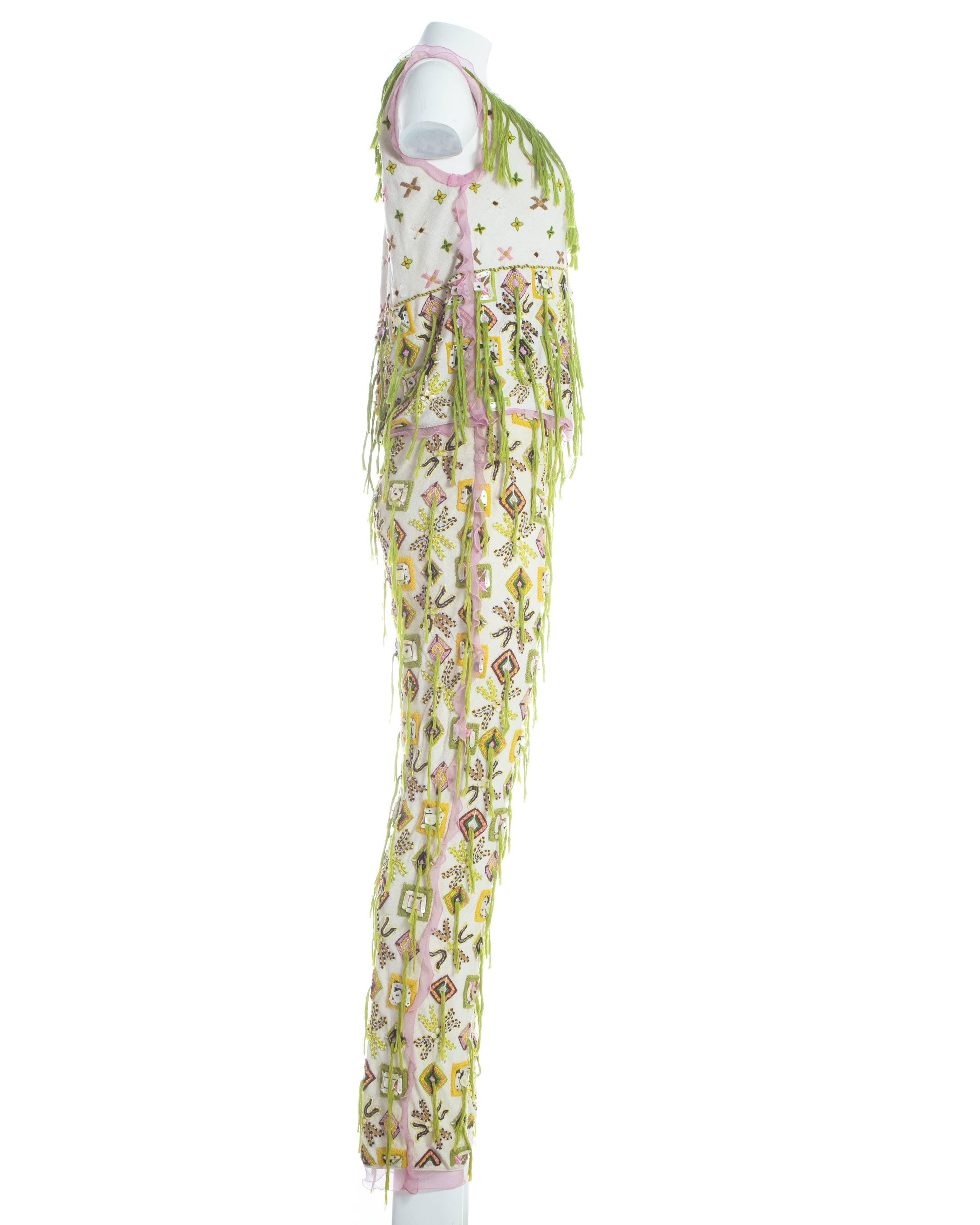 Women's Fendi embroidered cotton pant suit fringed with silk thread, S / S 2000