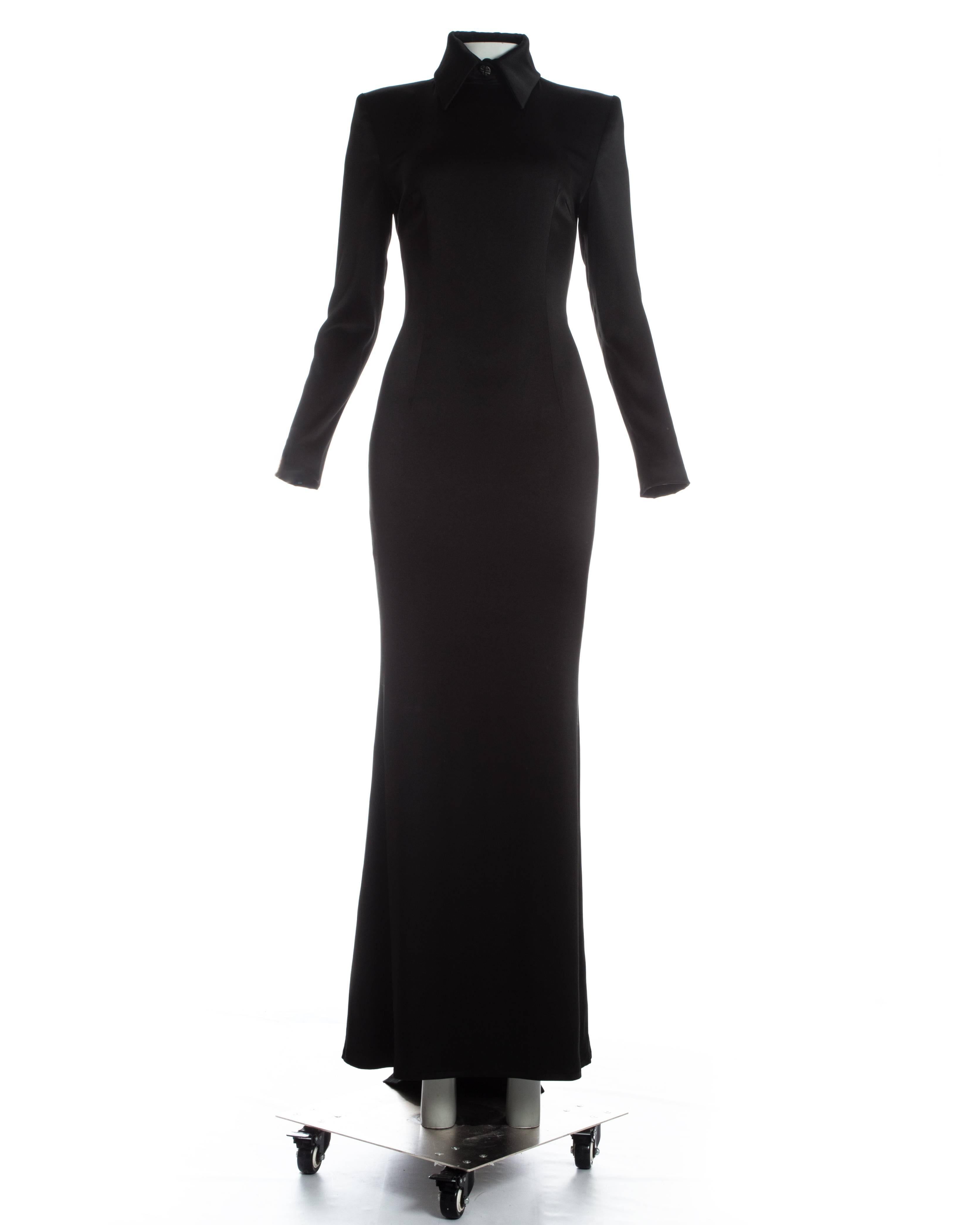 Black Givenchy by Alexander McQueen black silk evening dress with train, fw 1998