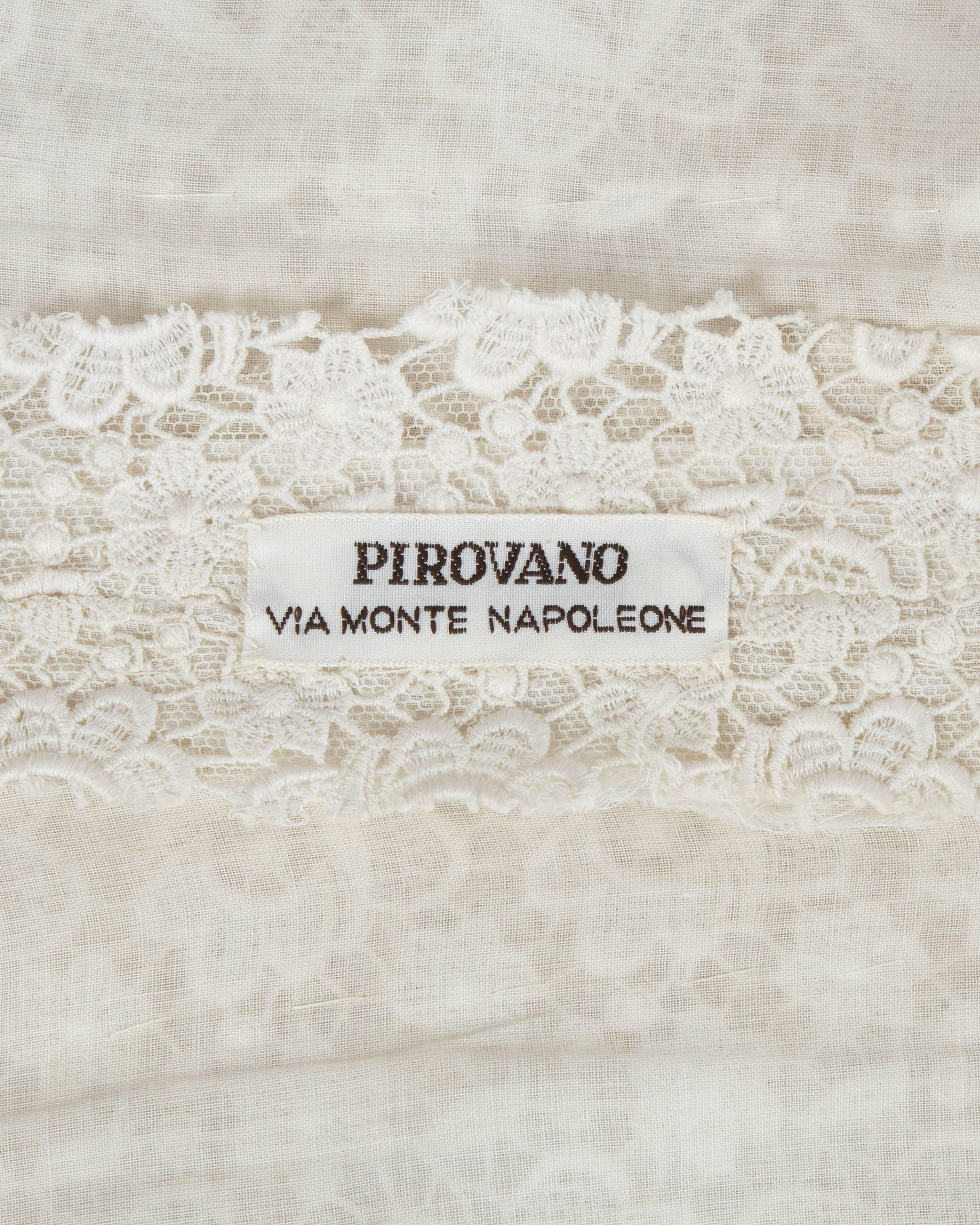 Beige Pirovano Italian couture ivory lace and linen summer shirt dress, c. 1960s