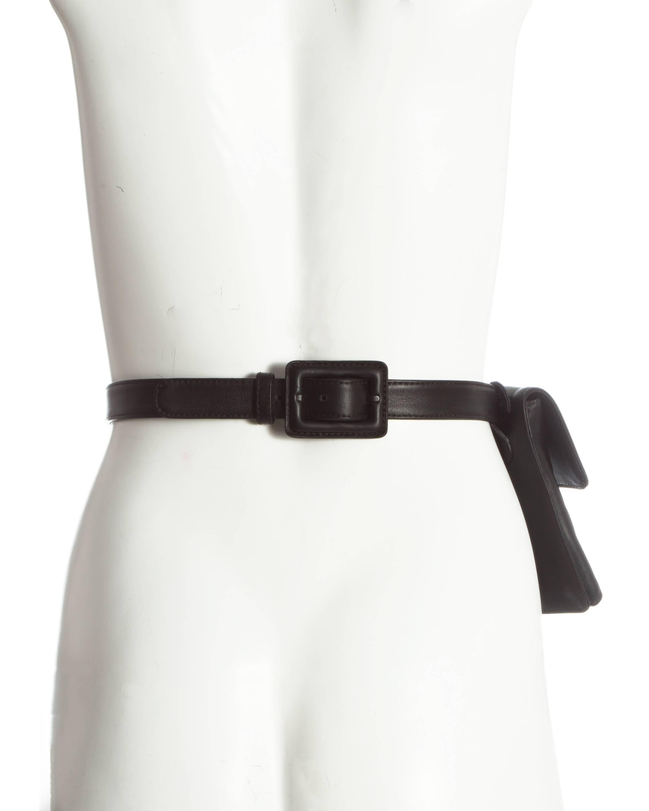Chanel black leather flap bag with adjustable waist belt, c. 1999 1