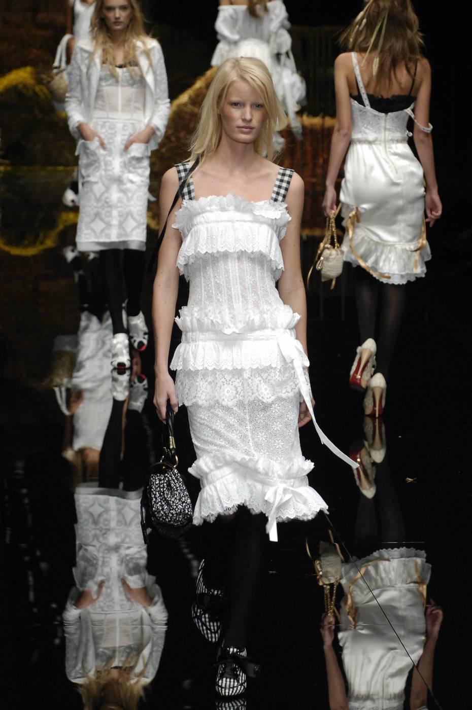 Women's Dolce & Gabbana white Broderie Anglaise and lace corseted dress, S/S 2006