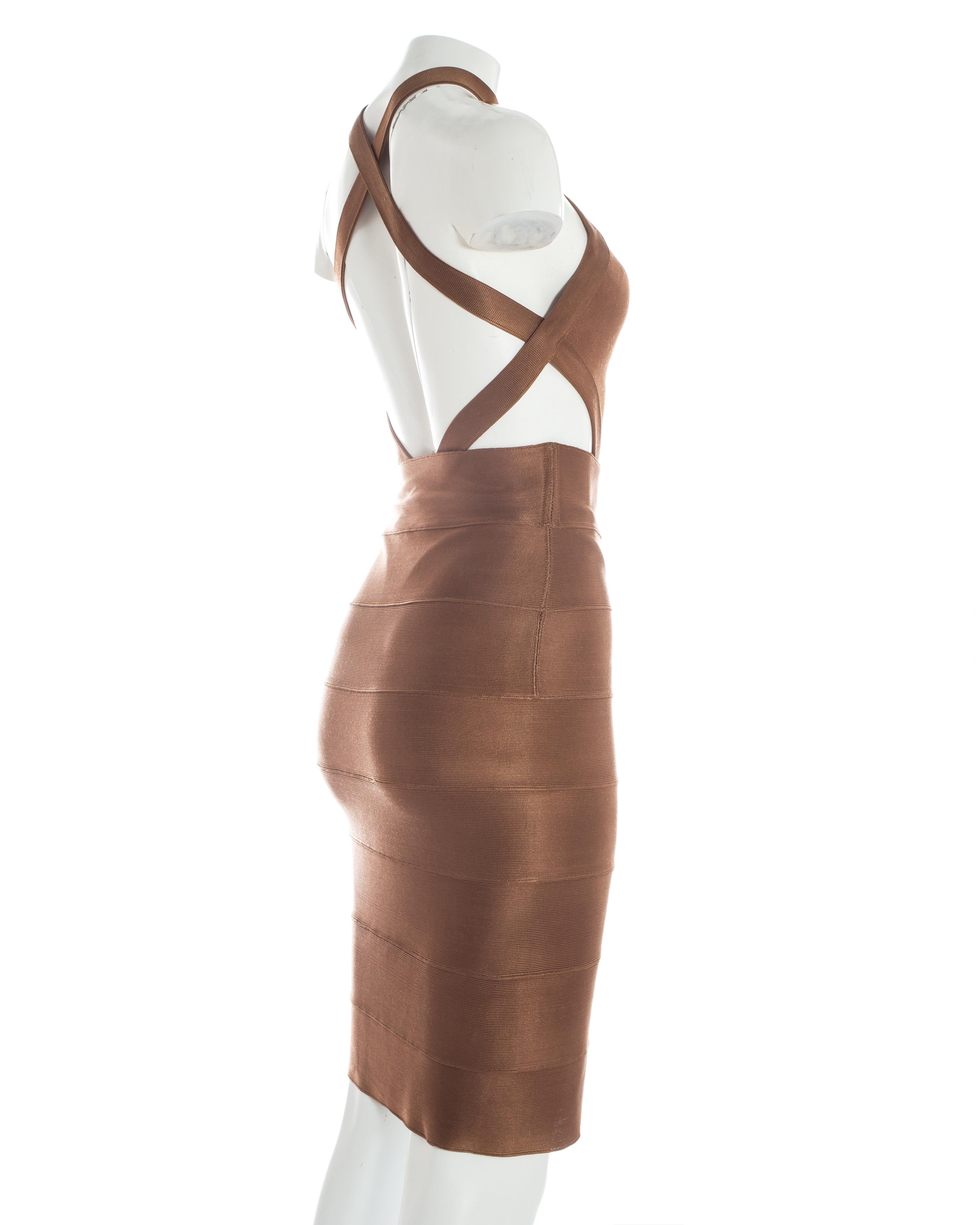 Azzedine Alaia bronze acetate knit bodysuit and lace up skirt ensemble, S/S 1986 4
