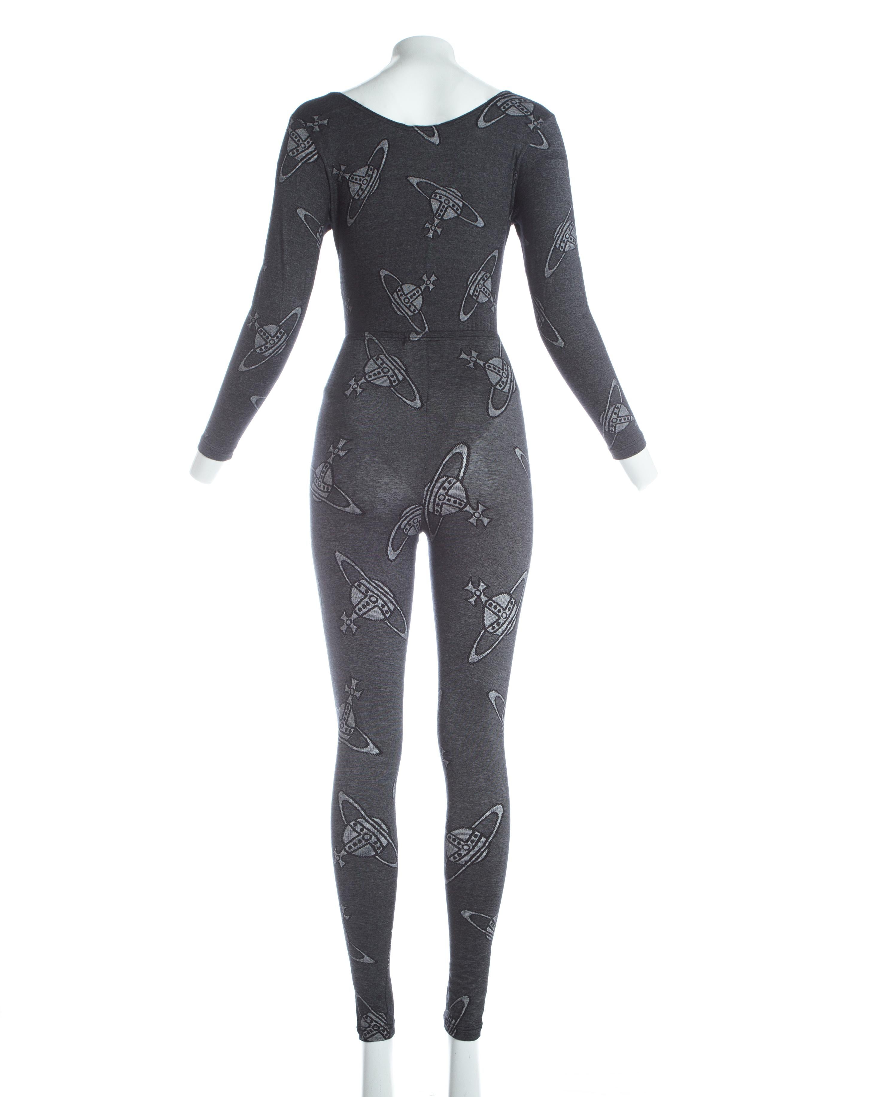 Black Vivienne Westwood Bodysuit and leggings ensemble with Orb print, ca. 1990-92