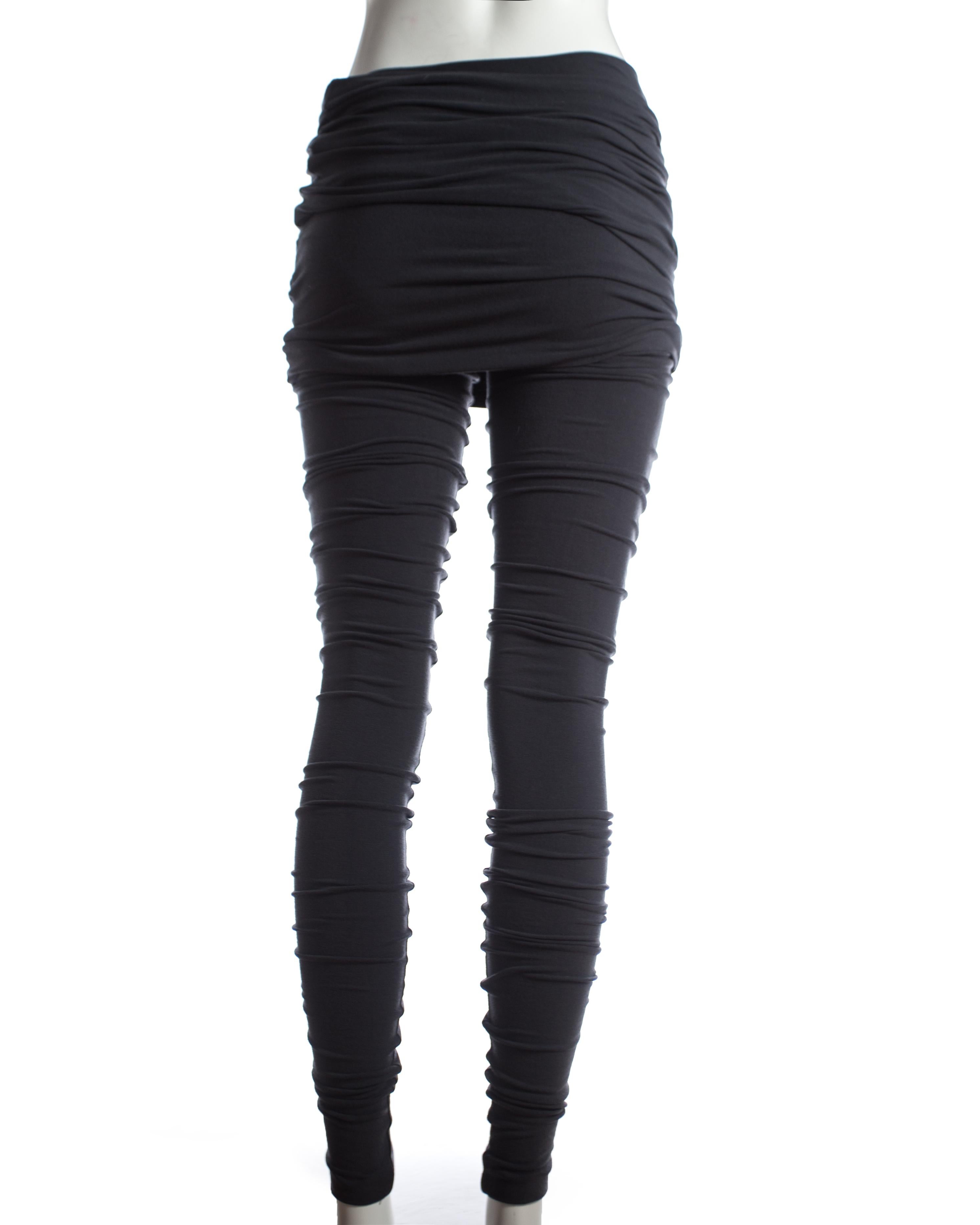 Black Dolce & Gabbana grey cotton elastane ruched leggings and mini skirt S/S 1991
