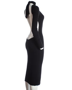 Dolce & Gabbana black rayon spandex backless turtle neck dress, S/S 2001