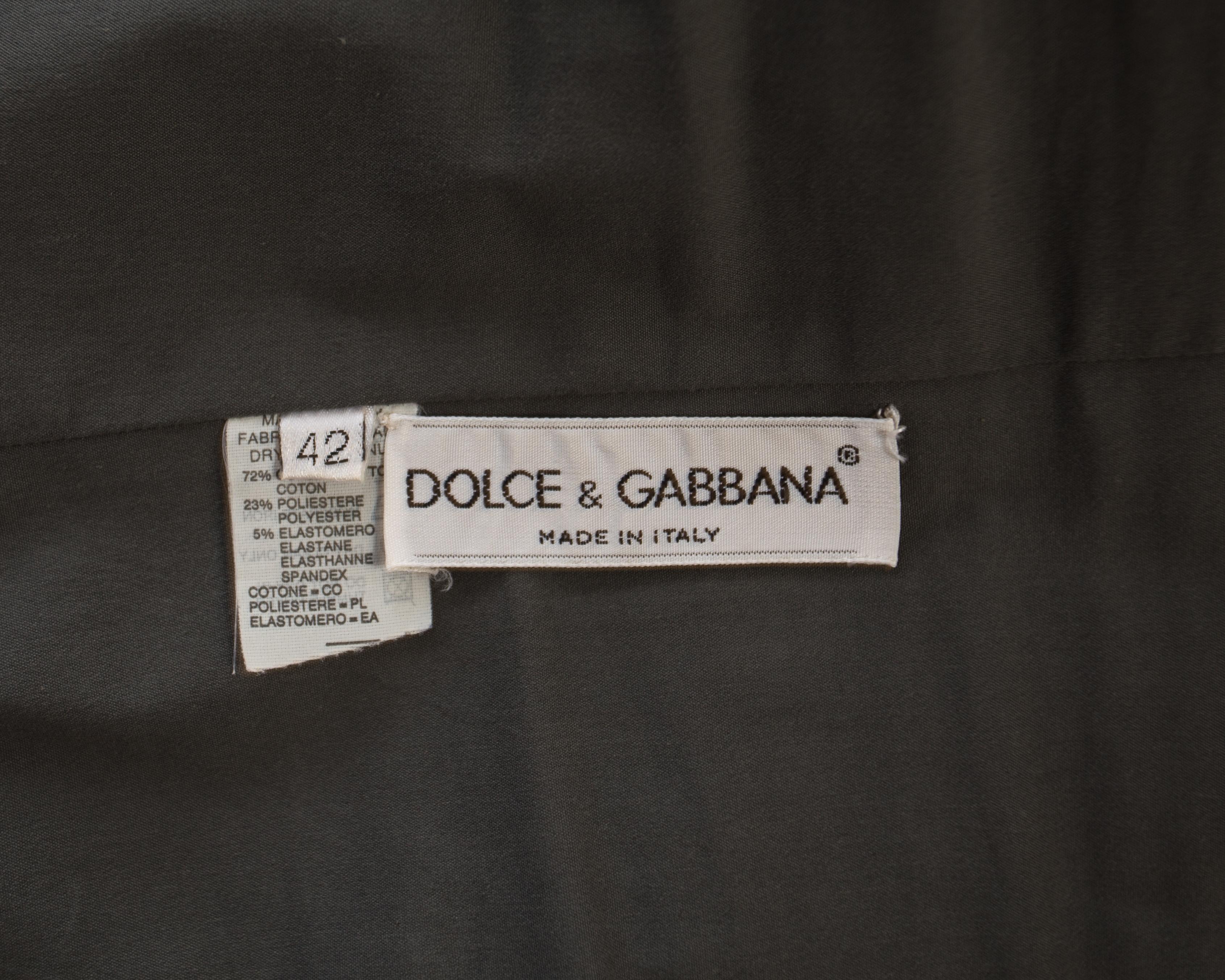 Dolce & Gabbana olive cotton spandex high waisted layered fitted pants, A/W 1990 3