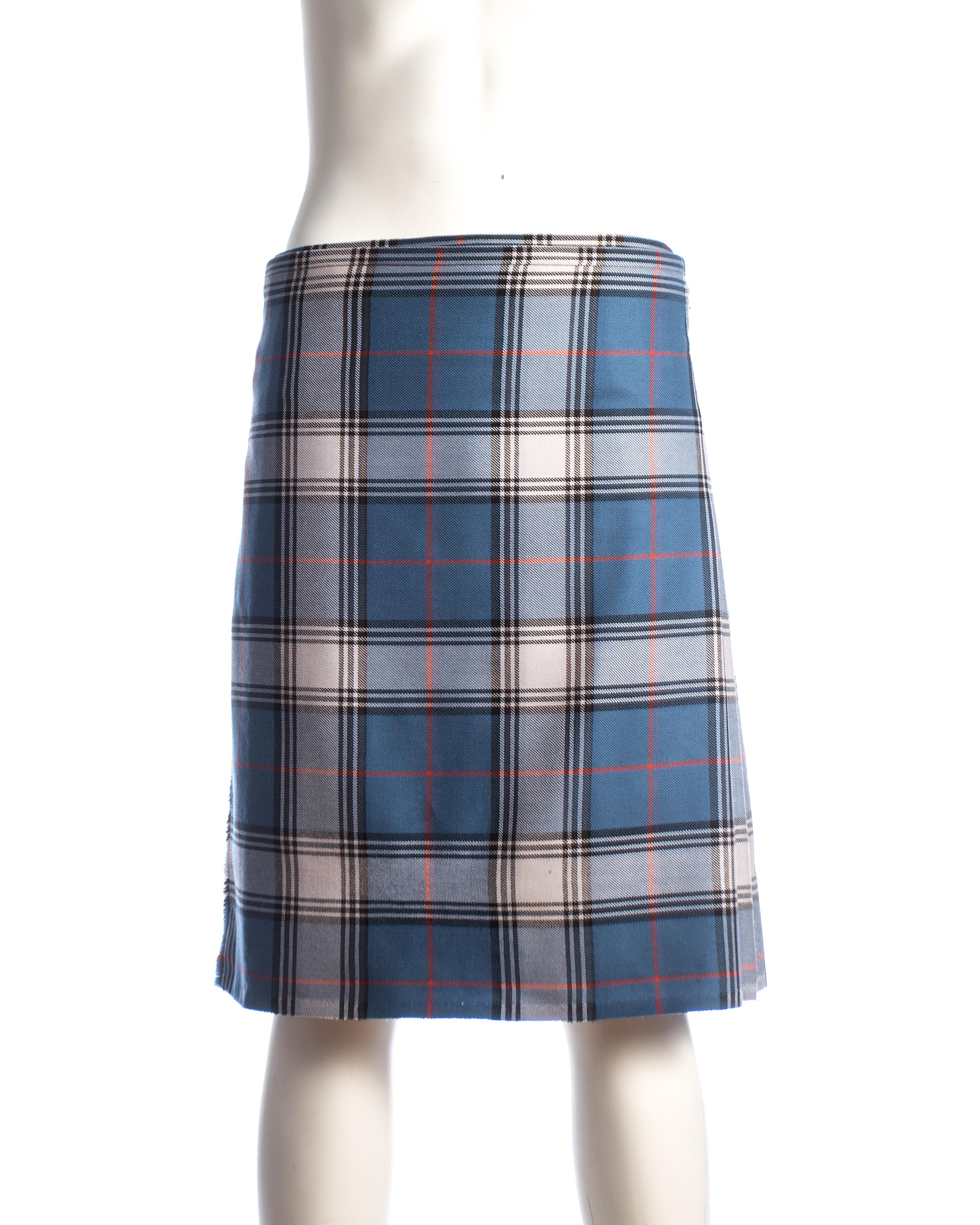Black Vivienne Westwood Mens tartan pleated kilt skirt with leather belts, A/W 2004