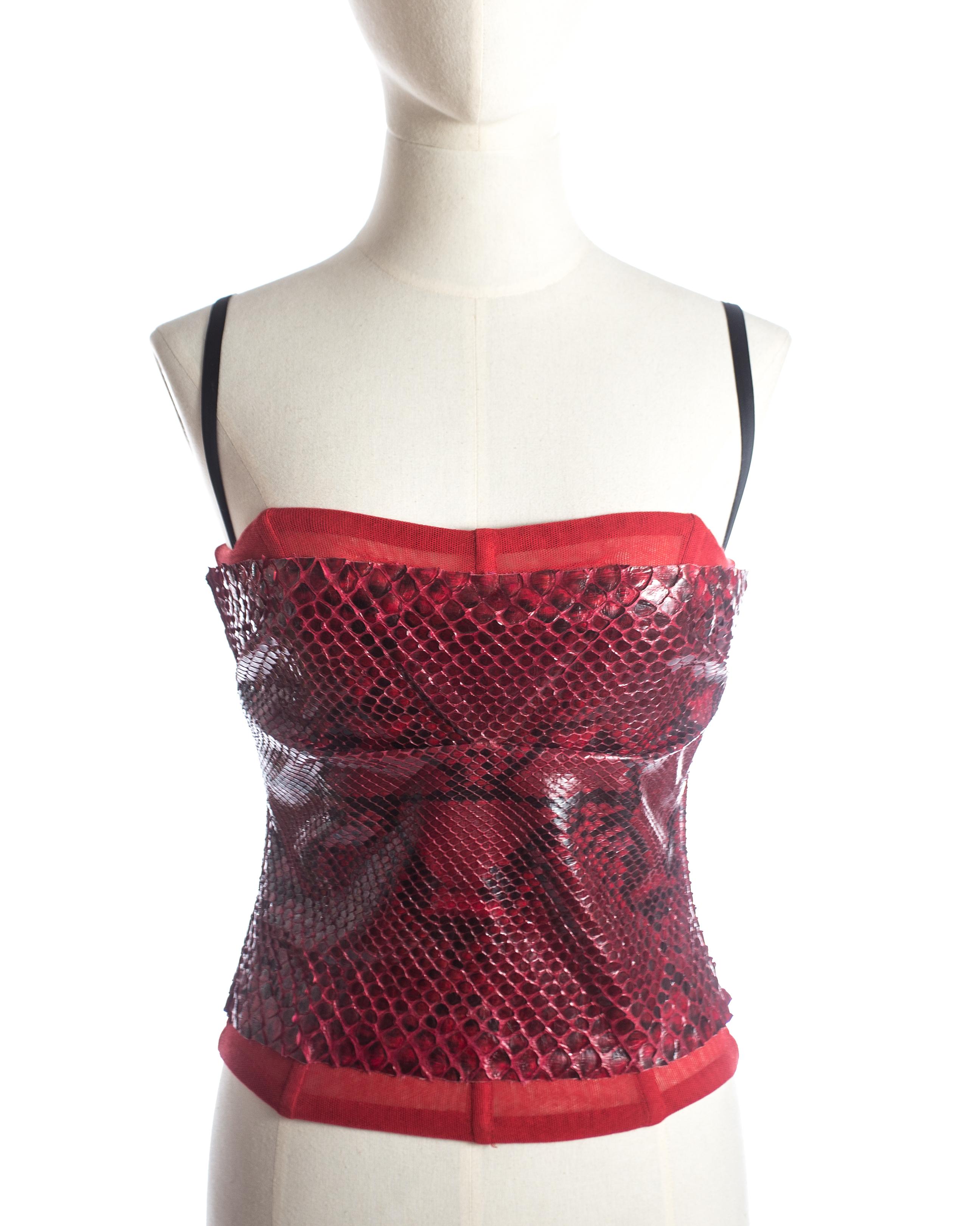 Brown Dolce & Gabbana blood red python corset with black bra, S/S 2005
