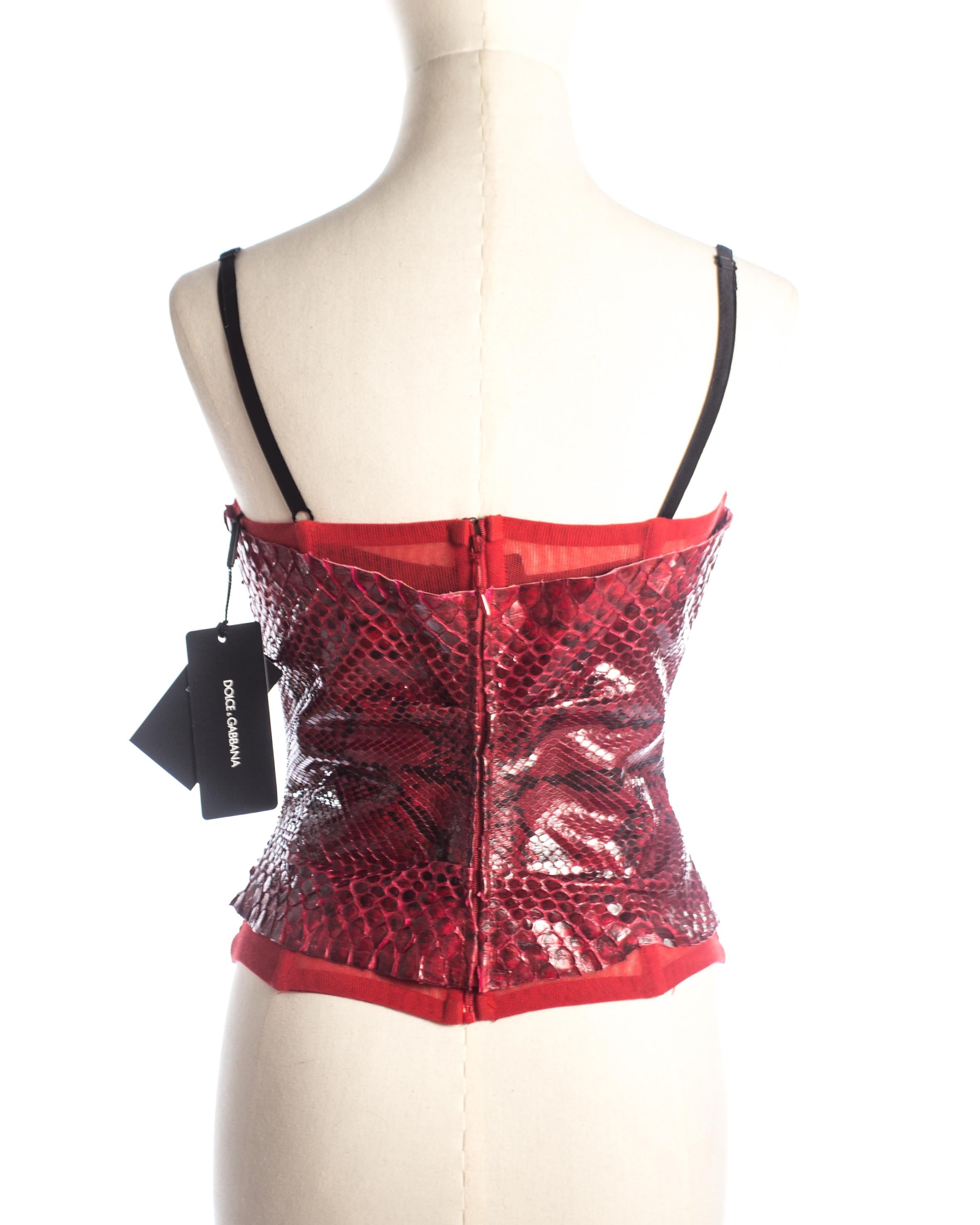 Dolce & Gabbana blood red python corset with black bra, S/S 2005 In New Condition In London, GB