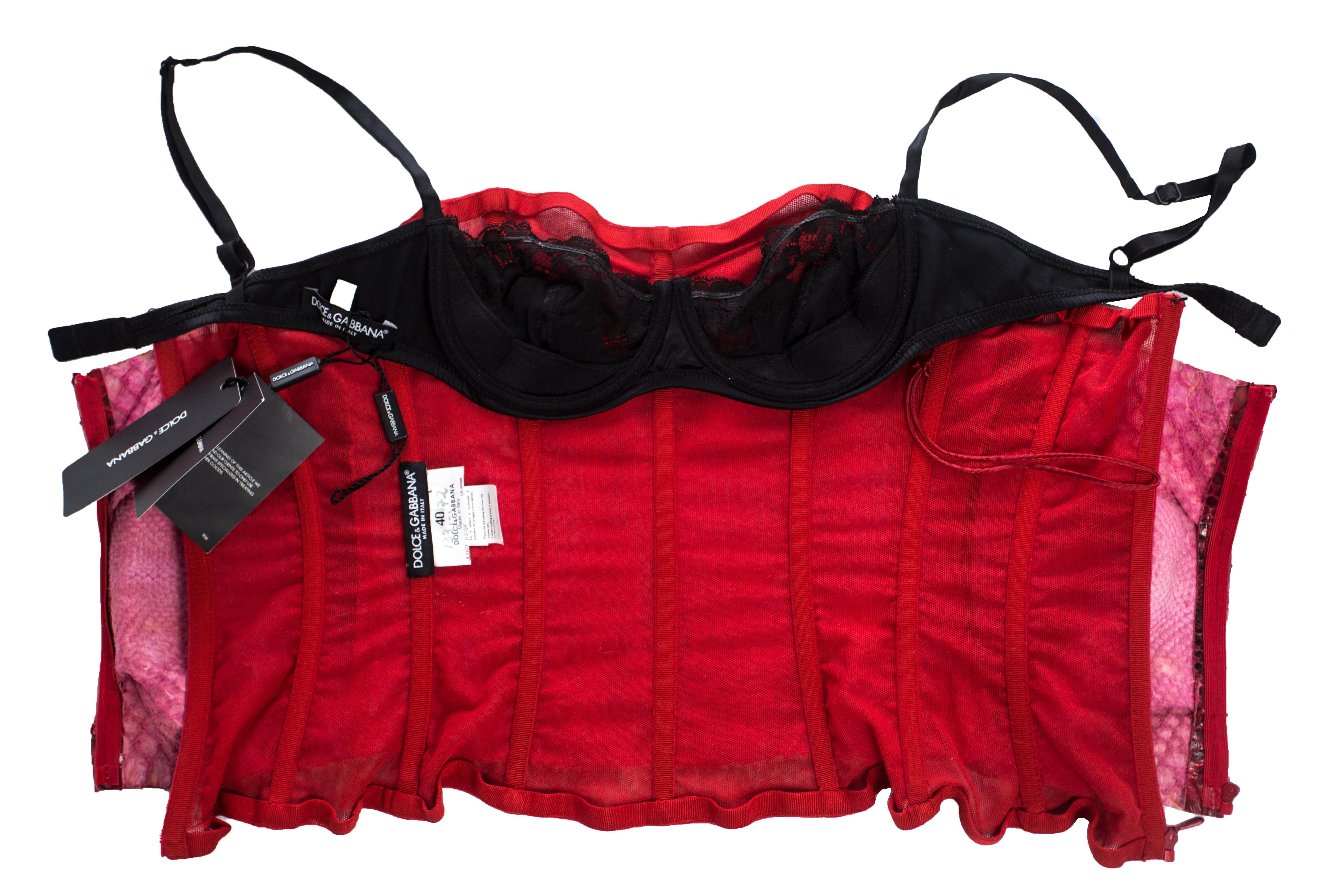 Dolce & Gabbana blood red python corset with black bra, S/S 2005 2