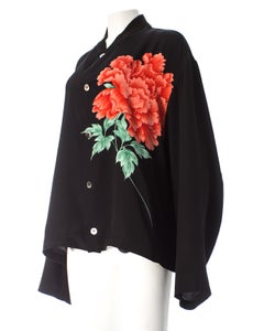 Yohji Yamamoto Pour Homme black loose cut shirt with red floral print, S/S 1996