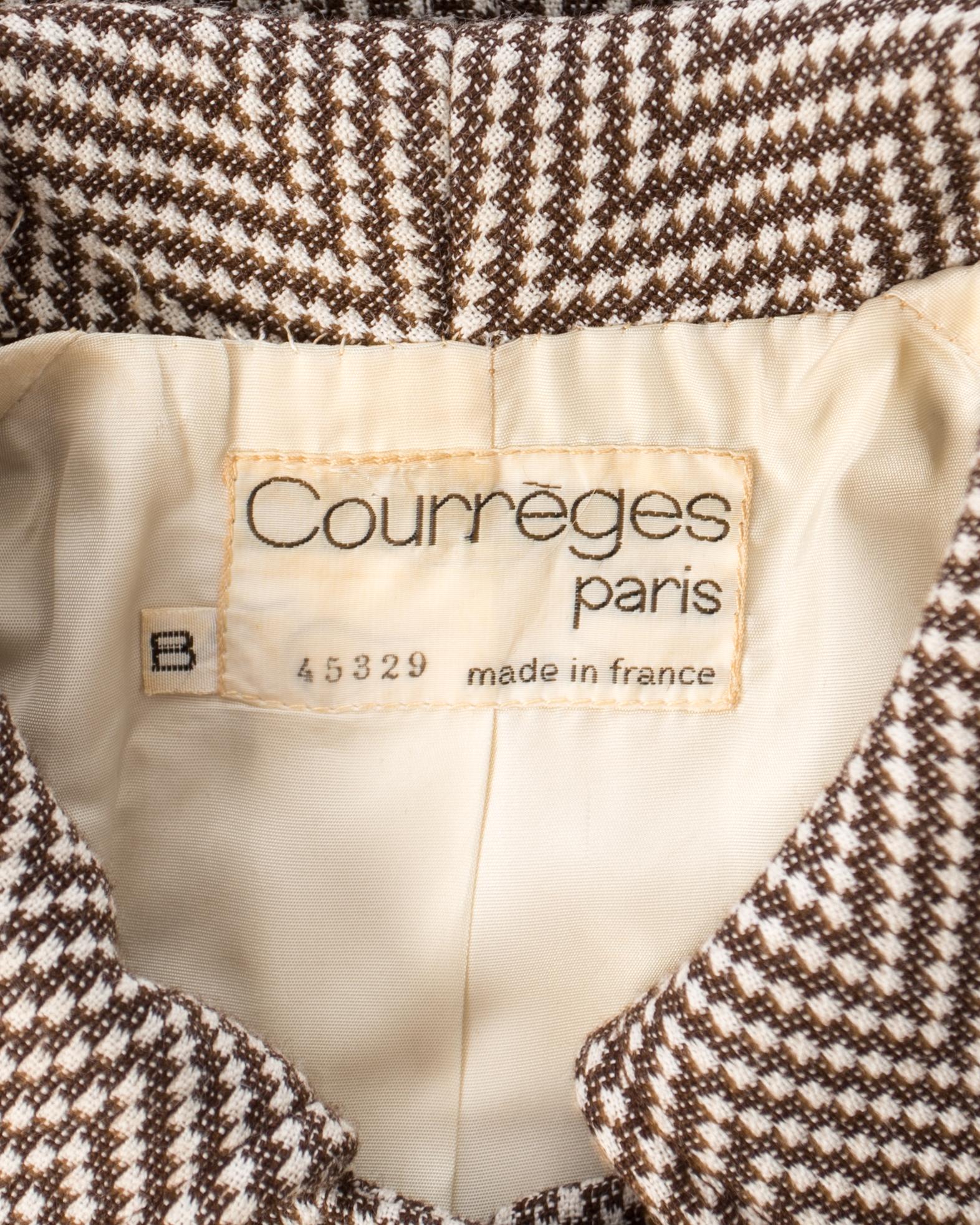 Courreges Couture Brown and cream Herringbone wool and leather coat, circa 1969 3