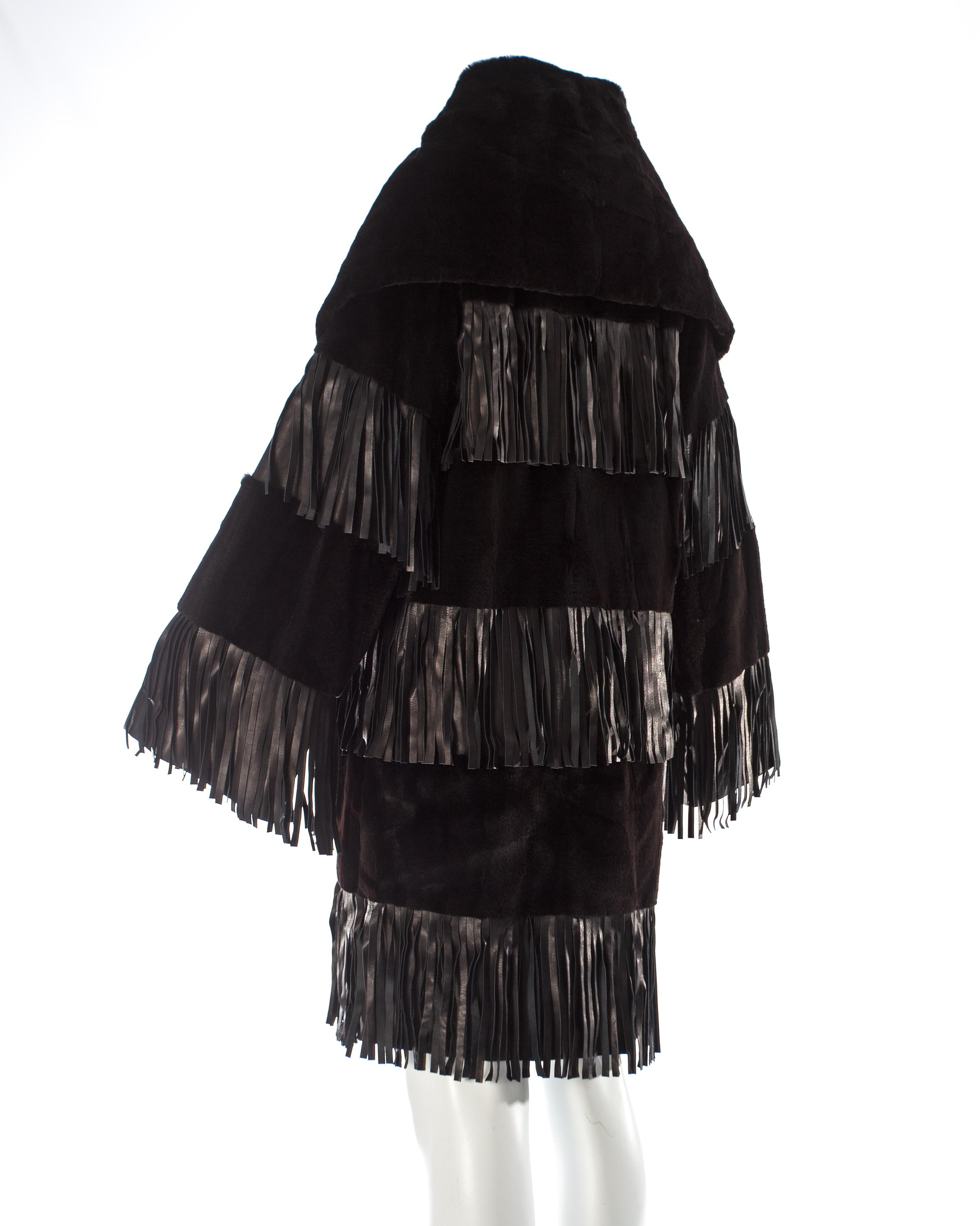 Black Dolce & Gabbana black sheared weasel fur coat with leather fringing, A / W 2003 For Sale