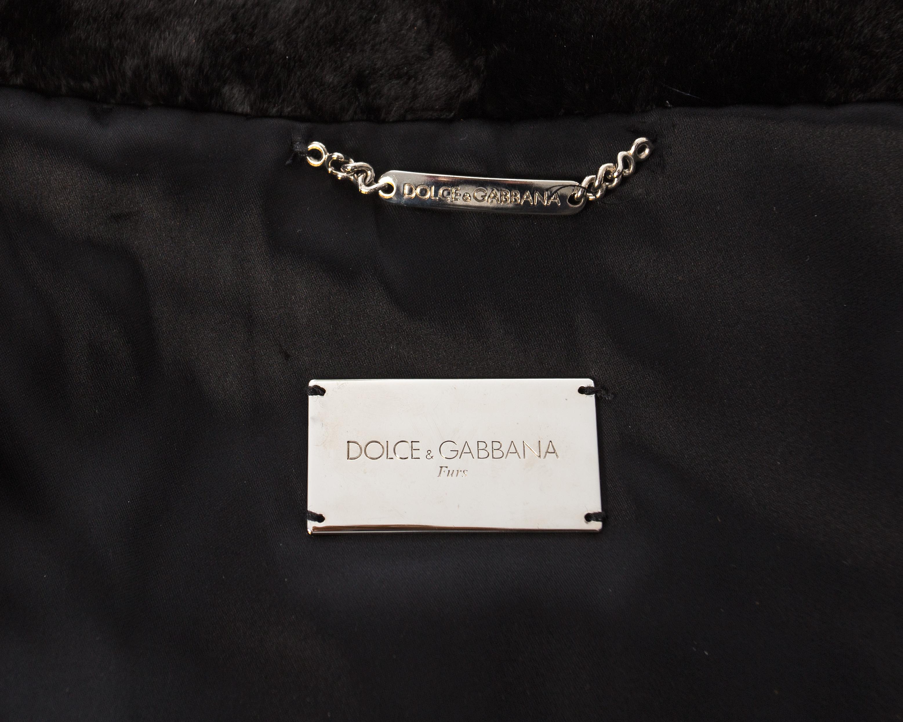 Women's Dolce & Gabbana black sheared weasel fur coat with leather fringing, A / W 2003 For Sale