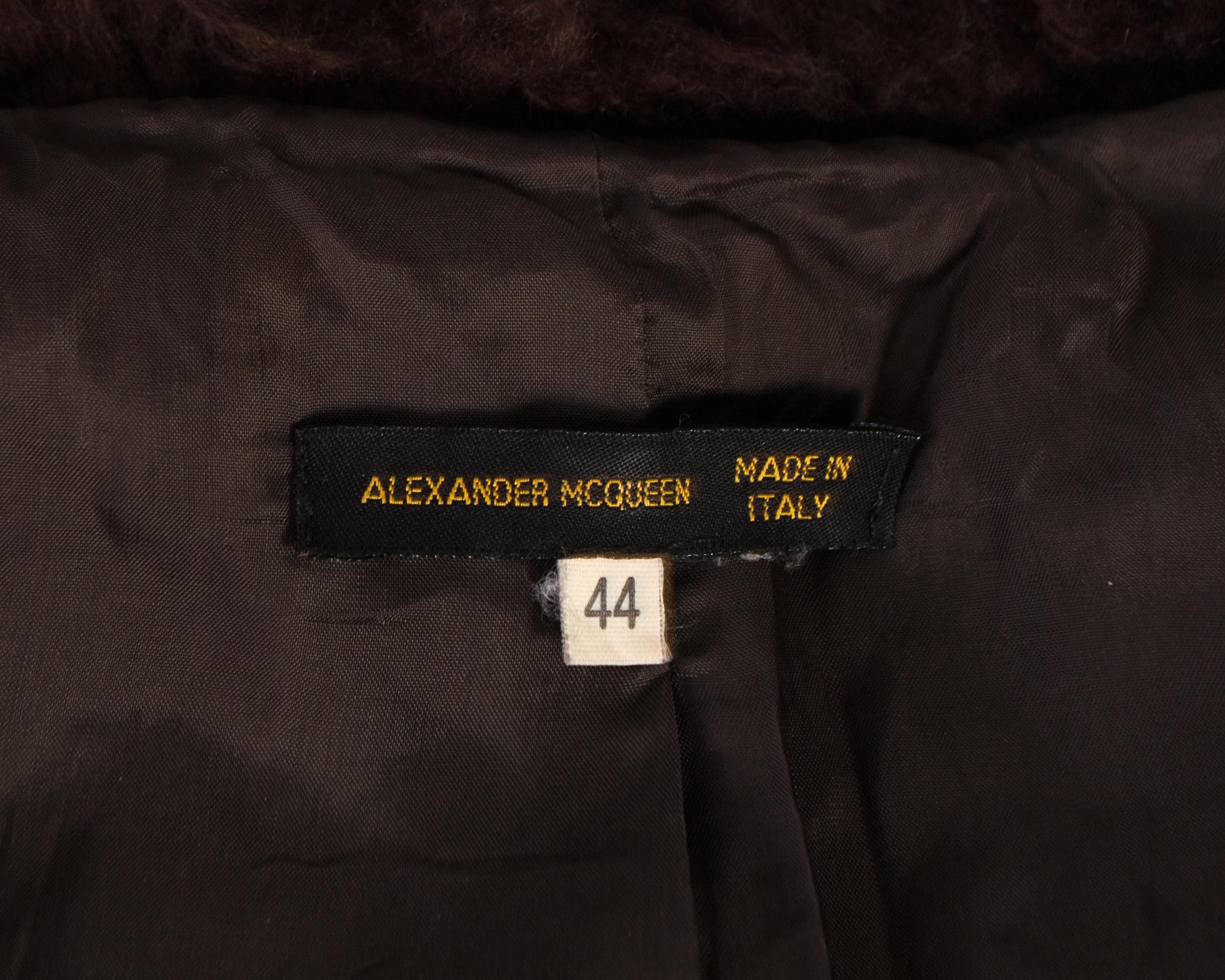 Alexander McQueen brown leather patchwork coat with goat hair collar, A / W 2000 For Sale 1