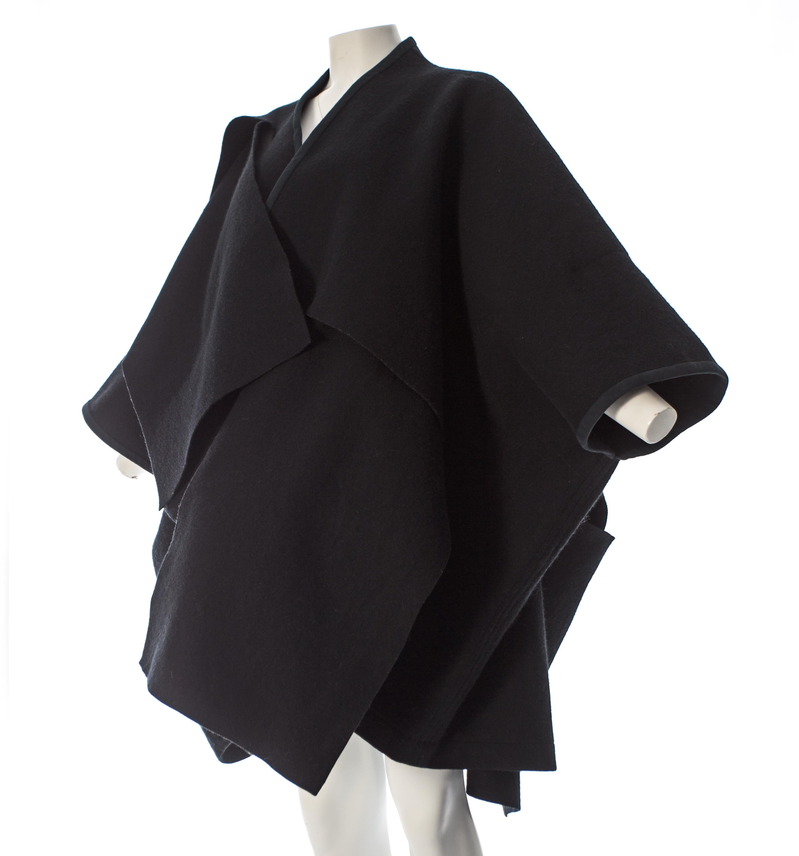 Comme des Garcons black wool coat constructed from large woven panels, AW 1983 1
