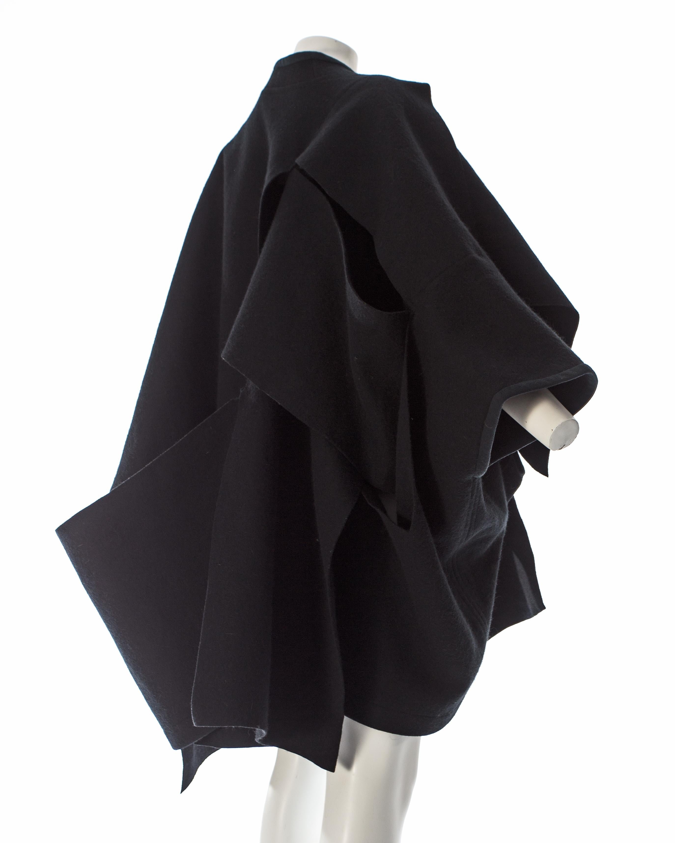 Comme des Garcons black wool coat constructed from large woven panels, AW 1983 In Excellent Condition In London, GB