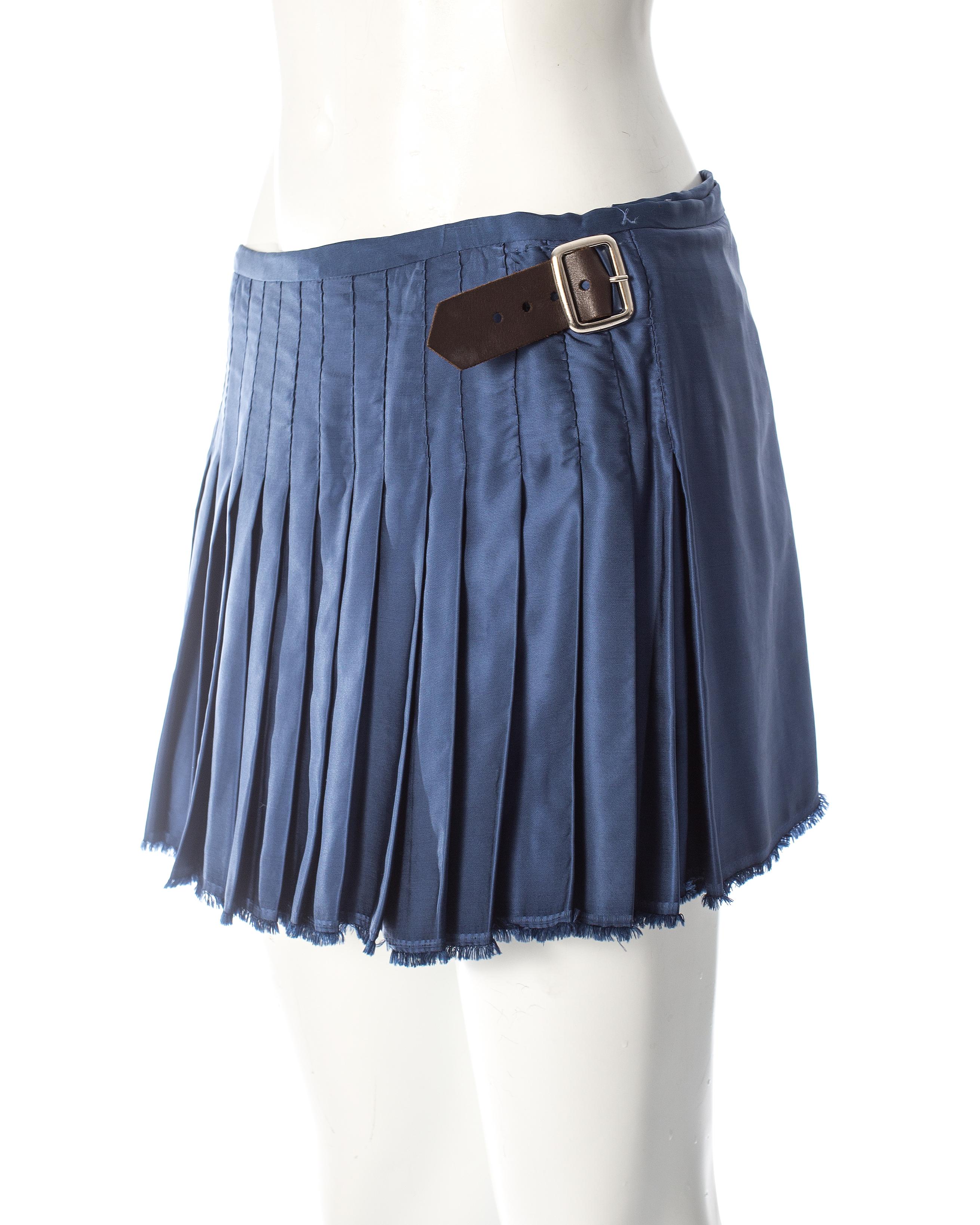 Vivienne Westwood, blue satin pleated wrap mini skirt / kilt, AW 2003 2